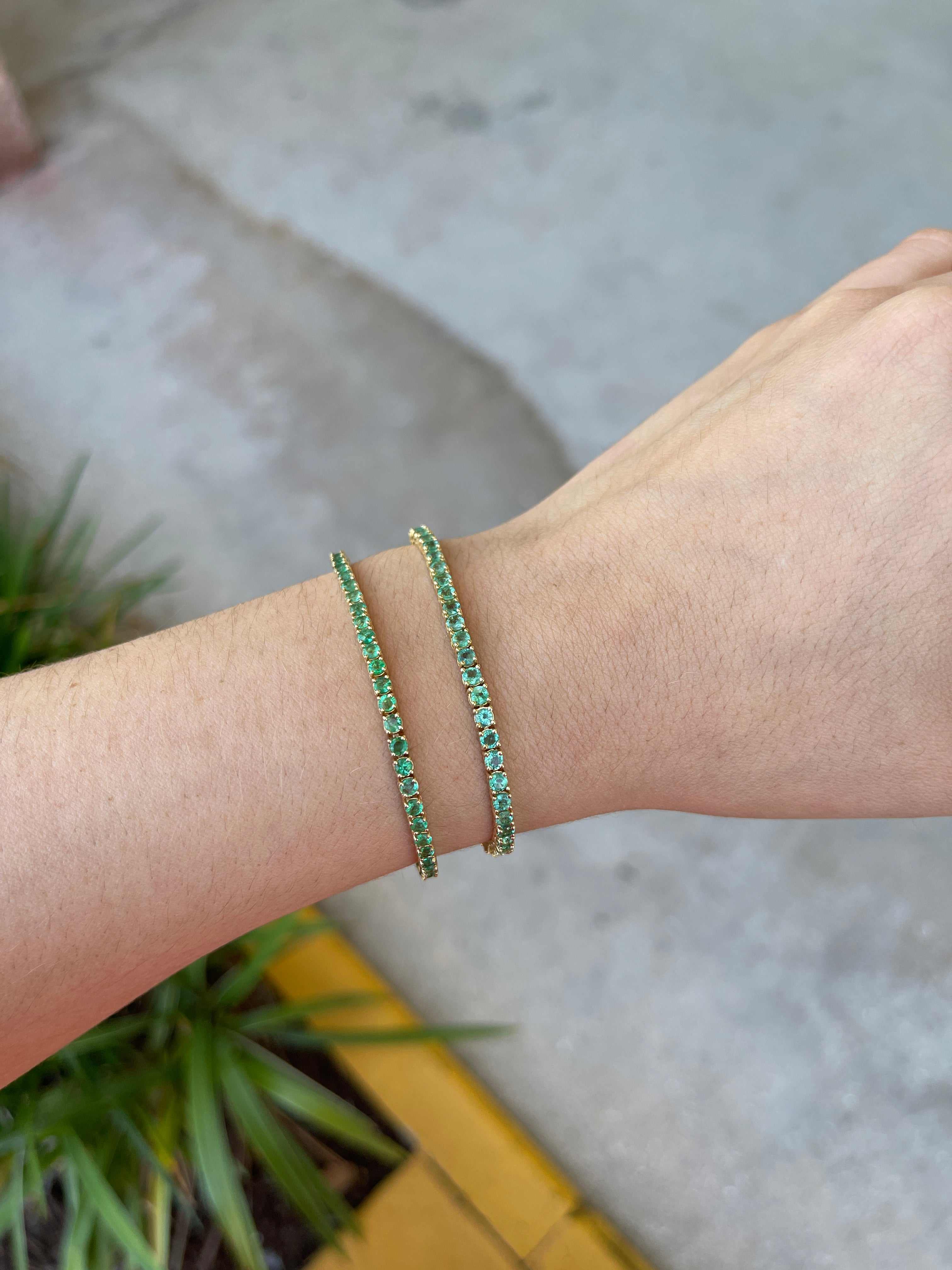 3.90ct+ Classic Natural Round Emerald 7 In Tennis Bracelet 14K - JR Colombian Emeralds