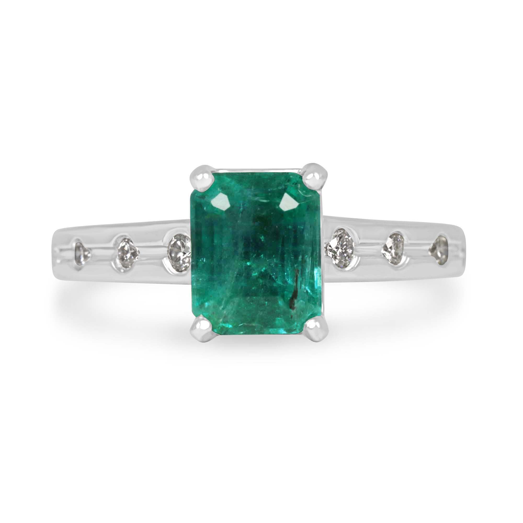 1.90tcw 14K Natural Emerald Cut Emerald & LAB Diamond Accent Right Hand Ring - JR Colombian Emeralds