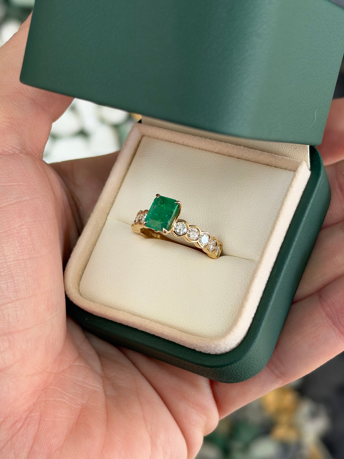 2.90tcw 14K Natural Emerald Solitaire with Semi Bezel Set Lab Diamonds