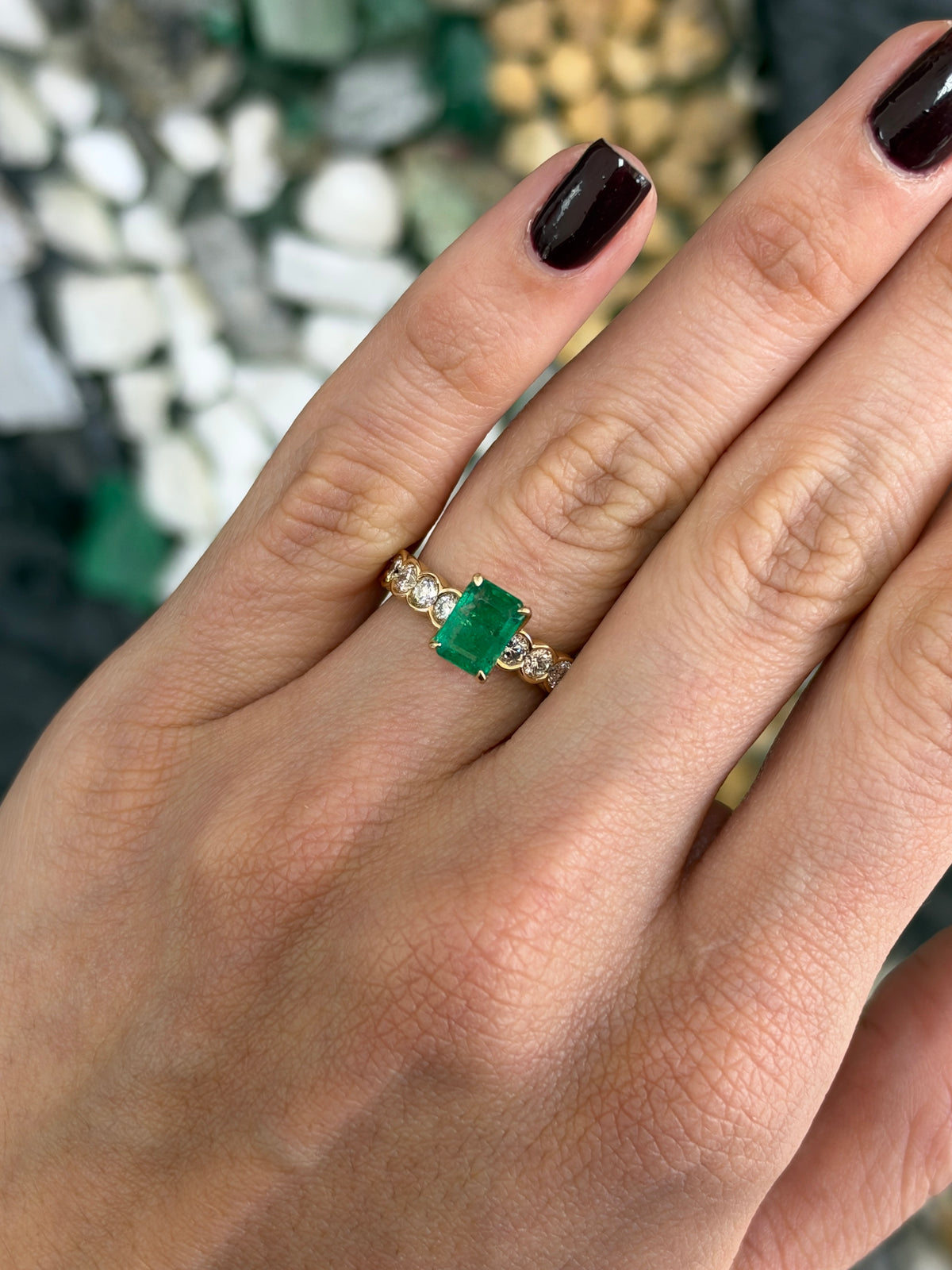 2.90tcw 14K Natural Emerald Solitaire with Semi Bezel Set Lab Diamonds
