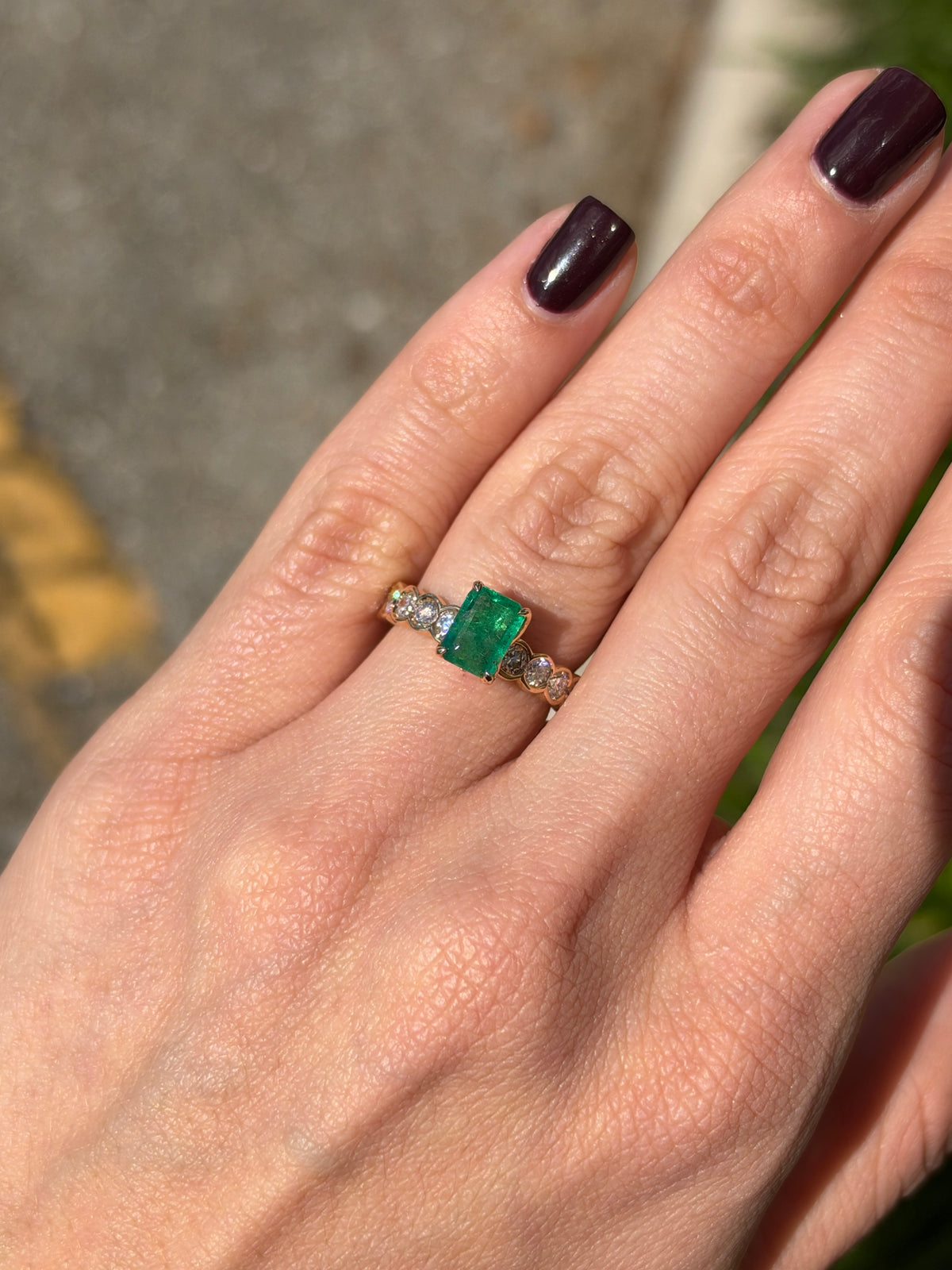 2.90tcw 14K Natural Emerald Solitaire with Semi Bezel Set Lab Diamonds