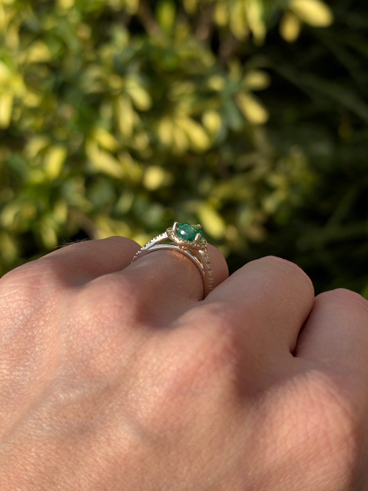 1.77tcw 14K Natural Pear Cut Emerald & Lab Diamond Halo Shank Engagement Ring