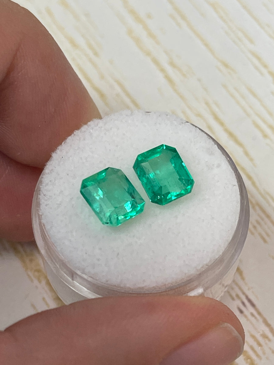 Elegant 3.73 Total Carat Weight Colombian Emeralds – 8x6.5mm Emerald Cut Pair