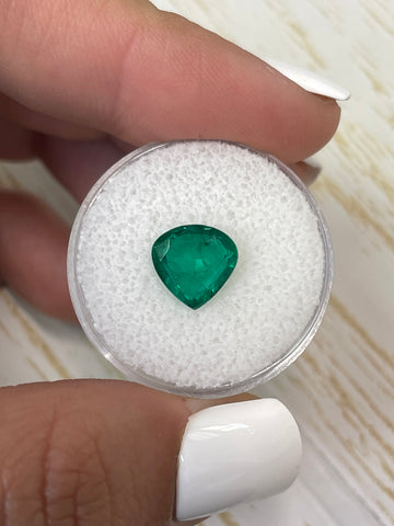 2.40 Carat Natural Chunky Pear-Shaped Zambian Emerald with Deep Green Hue - 9.3x9.4 Dimensions