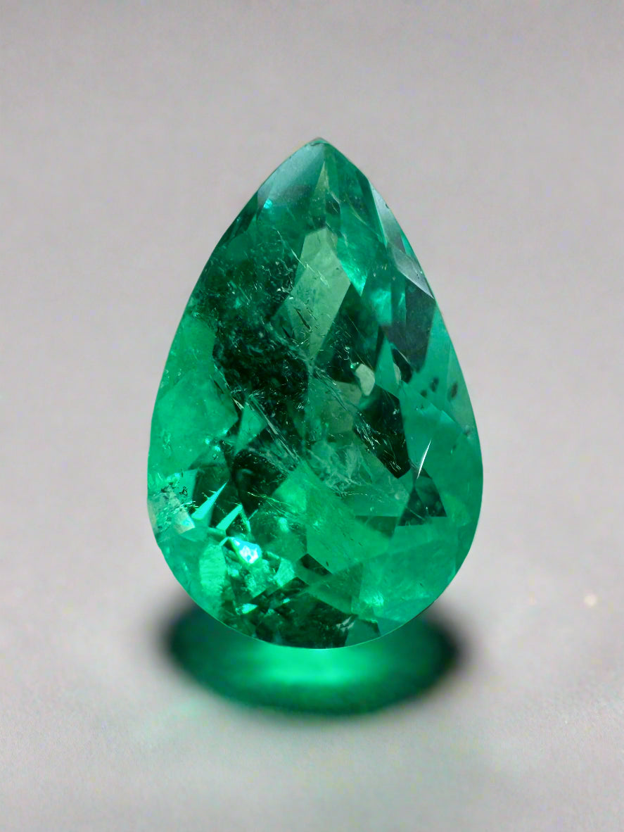 2.68 Carat 11.5 x 7.7 Vivid Green Natural Loose Teardrop Emerald