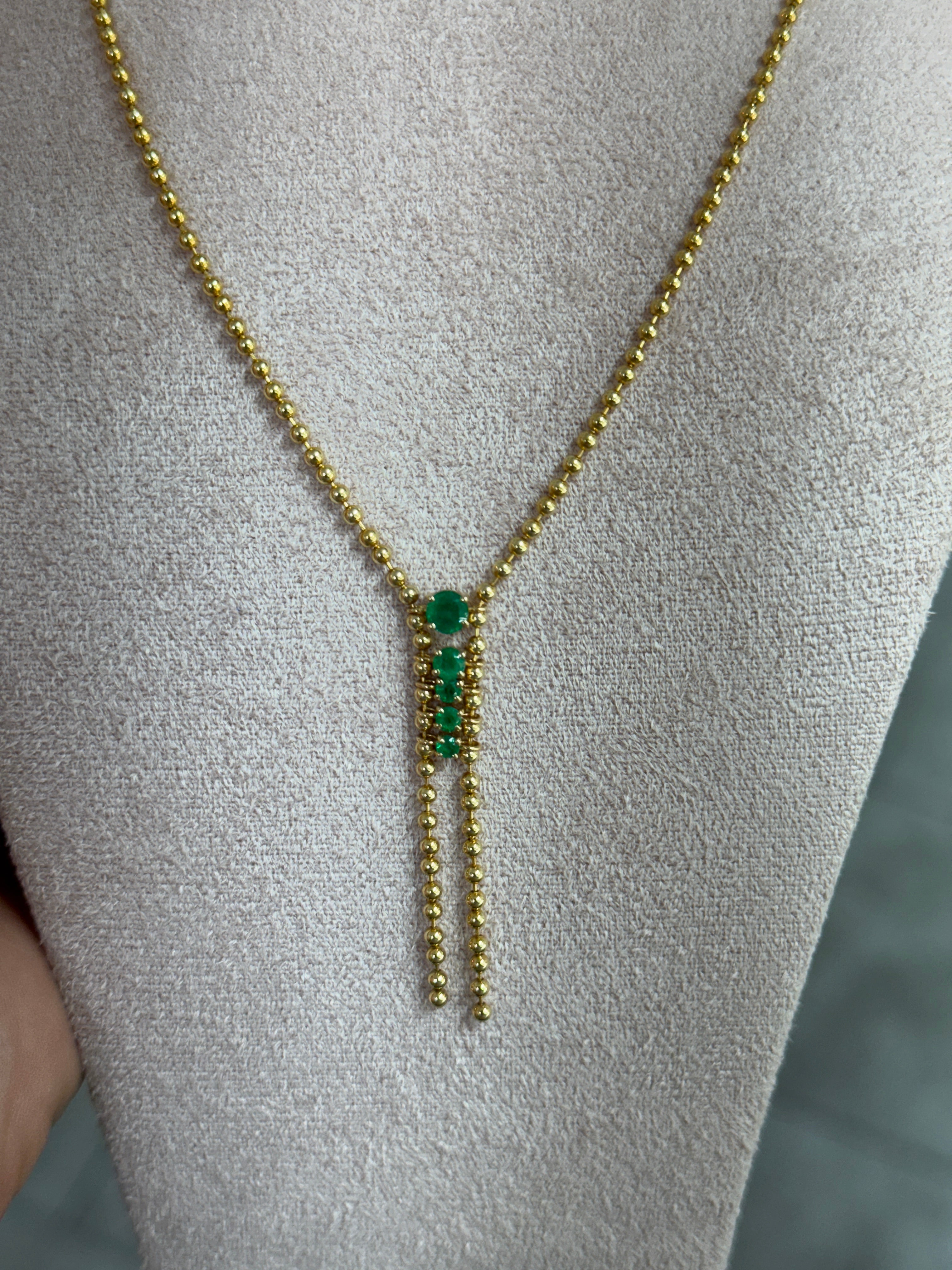 0.63tcw 14K Rich Green Emerald Lariat Gold Statement Necklace