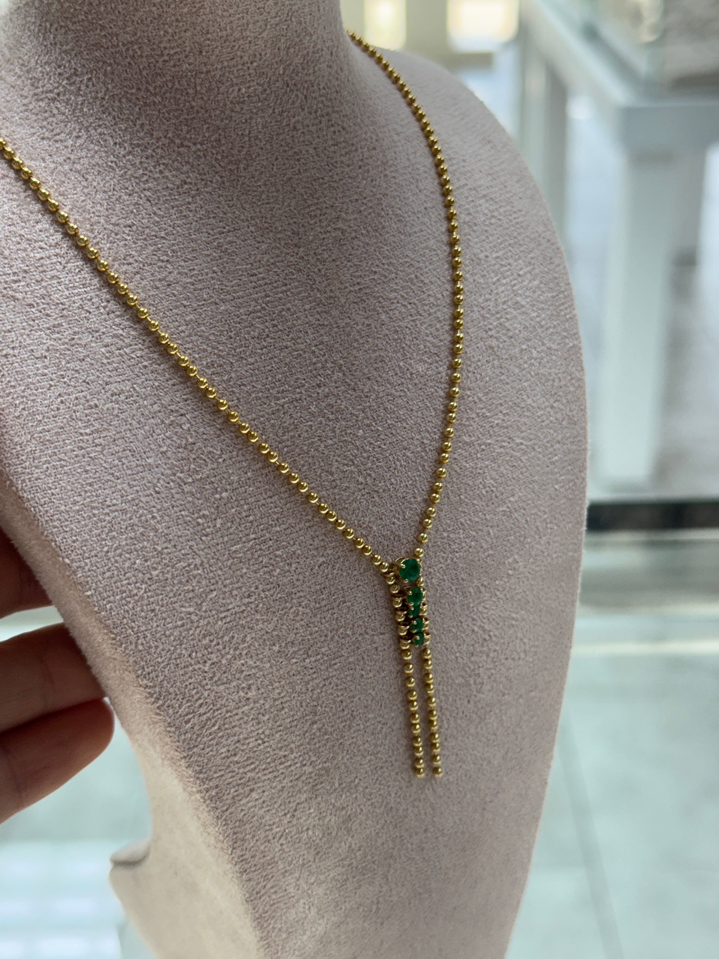 0.63tcw 14K Rich Green Emerald Lariat Gold Statement Necklace