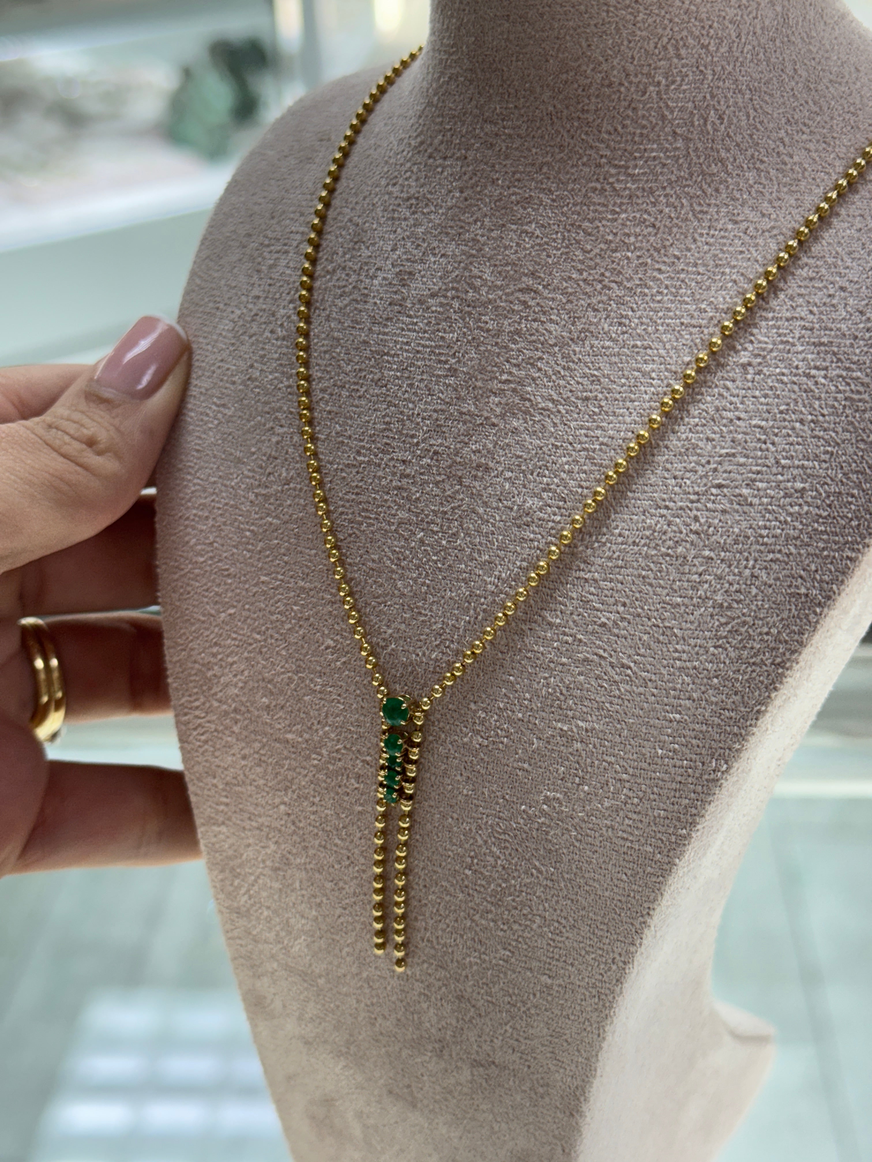 0.63tcw 14K Rich Green Emerald Lariat Gold Statement Necklace