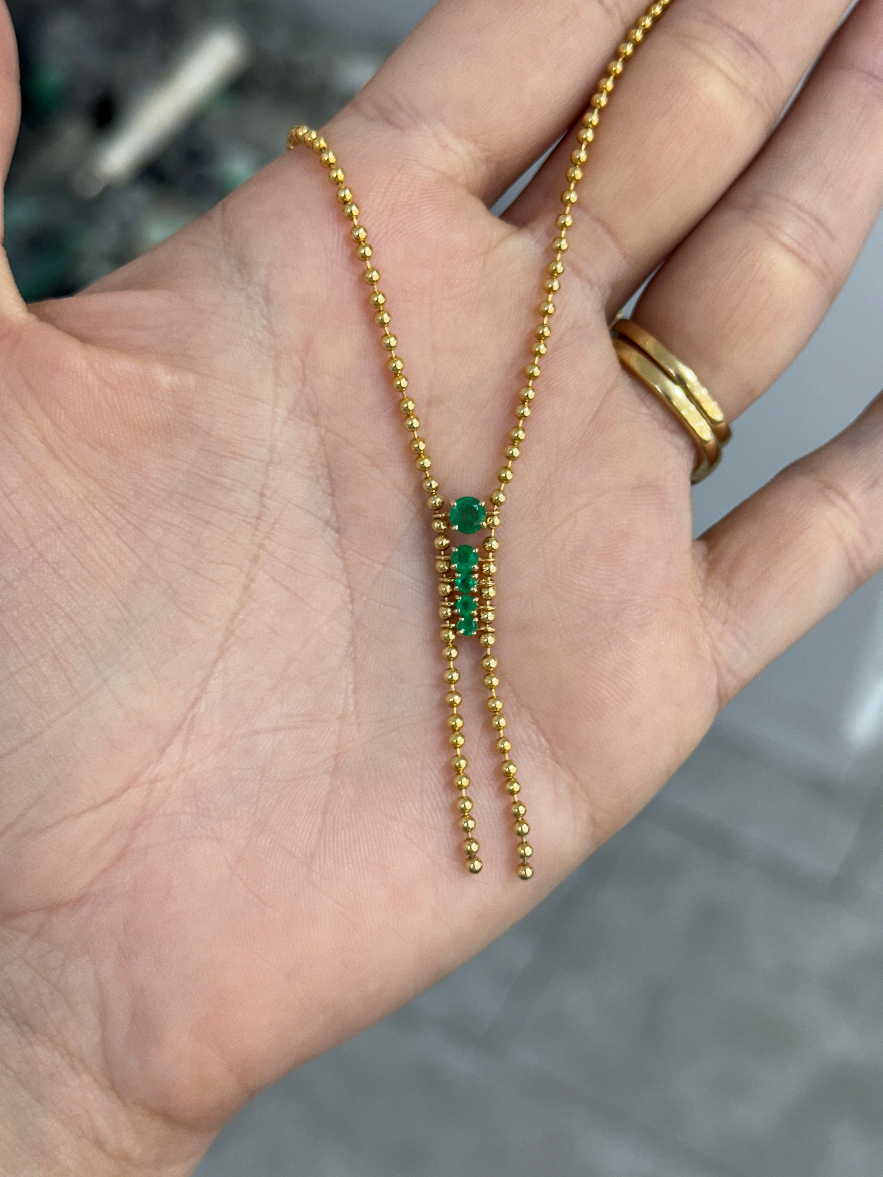 0.63tcw 14K Rich Green Emerald Lariat Gold Statement Necklace