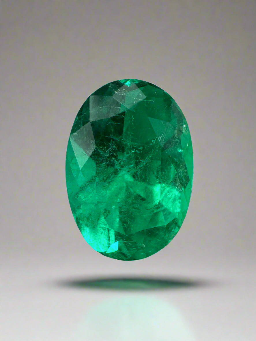 3.24 Carat AAA+ 11.4x8 Vivid Yellowish Green Oval Colombian Emerald