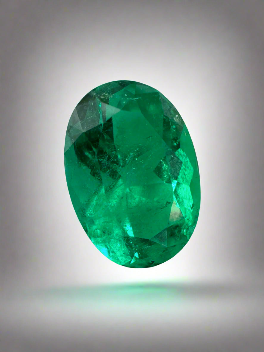 3.24 Carat AAA+ 11.4x8 Vivid Yellowish Green Oval Colombian Emerald