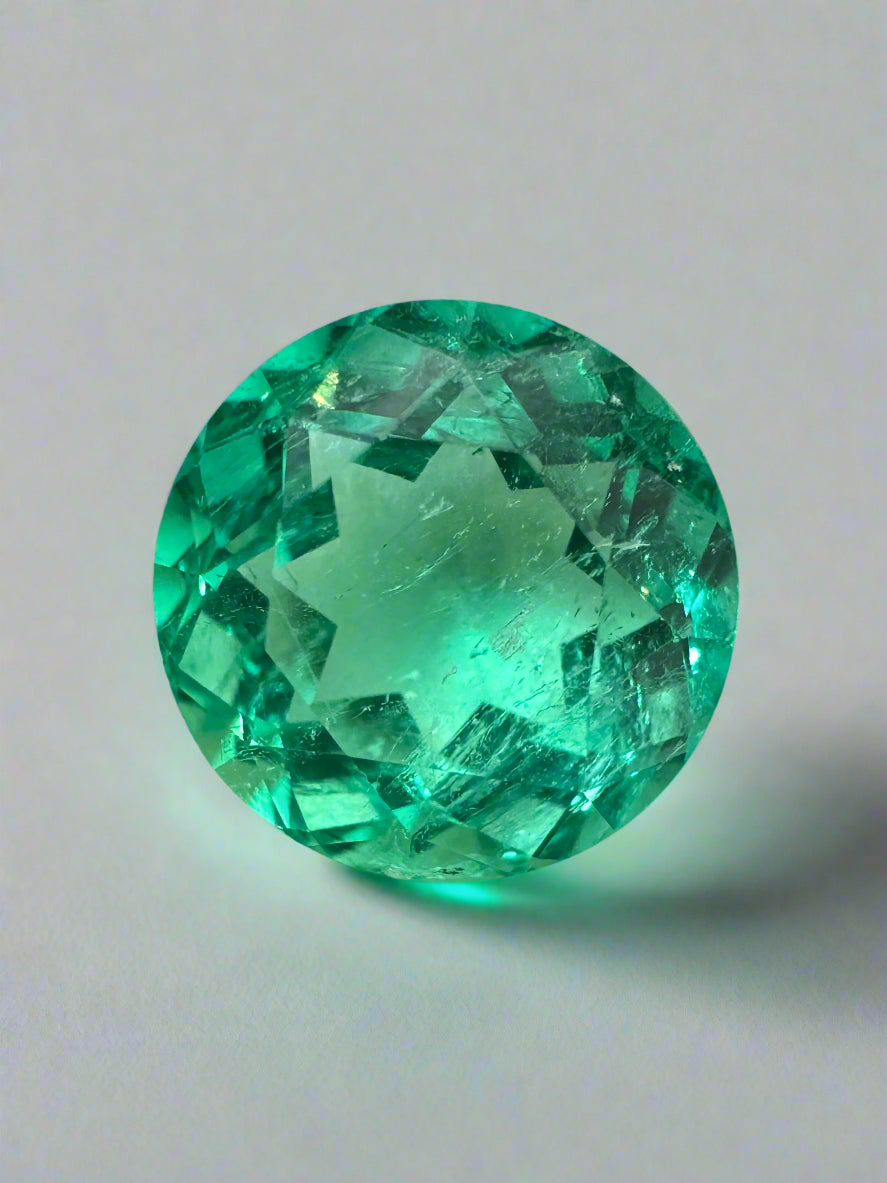 4.57 Carat 10.6x10.6 Crystalline Vibrant Green Natural Round Colombian Emerald
