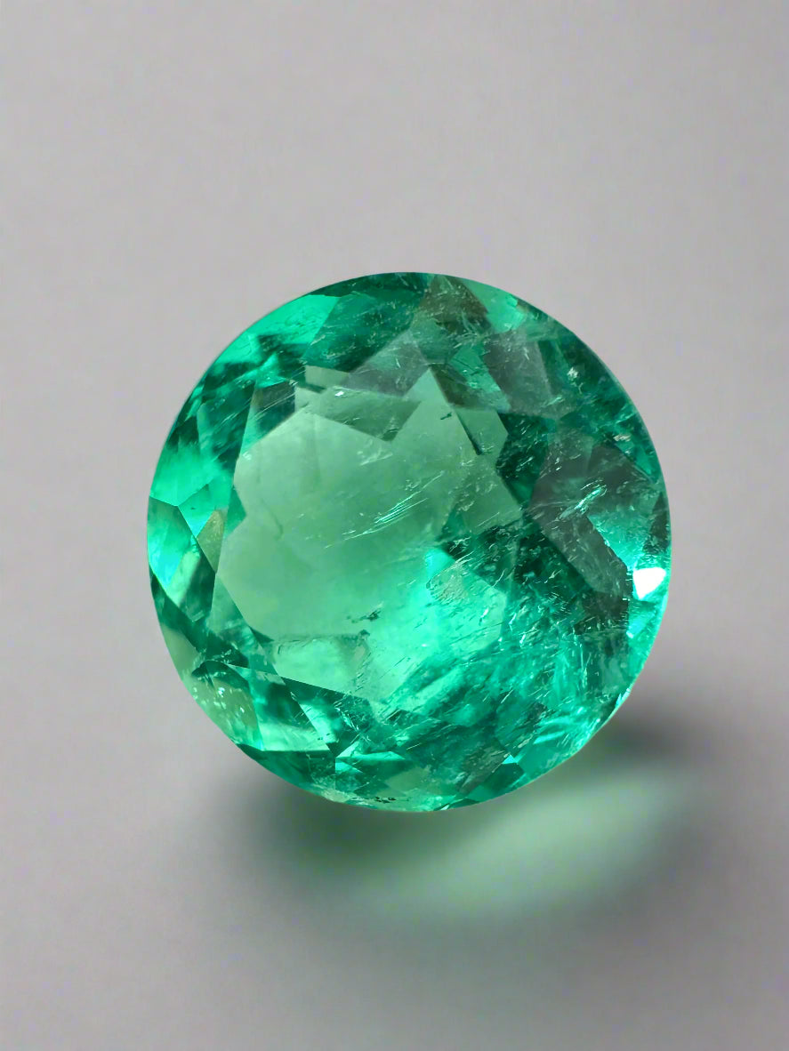 4.57 Carat 10.6x10.6 Crystalline Vibrant Green Natural Round Colombian Emerald