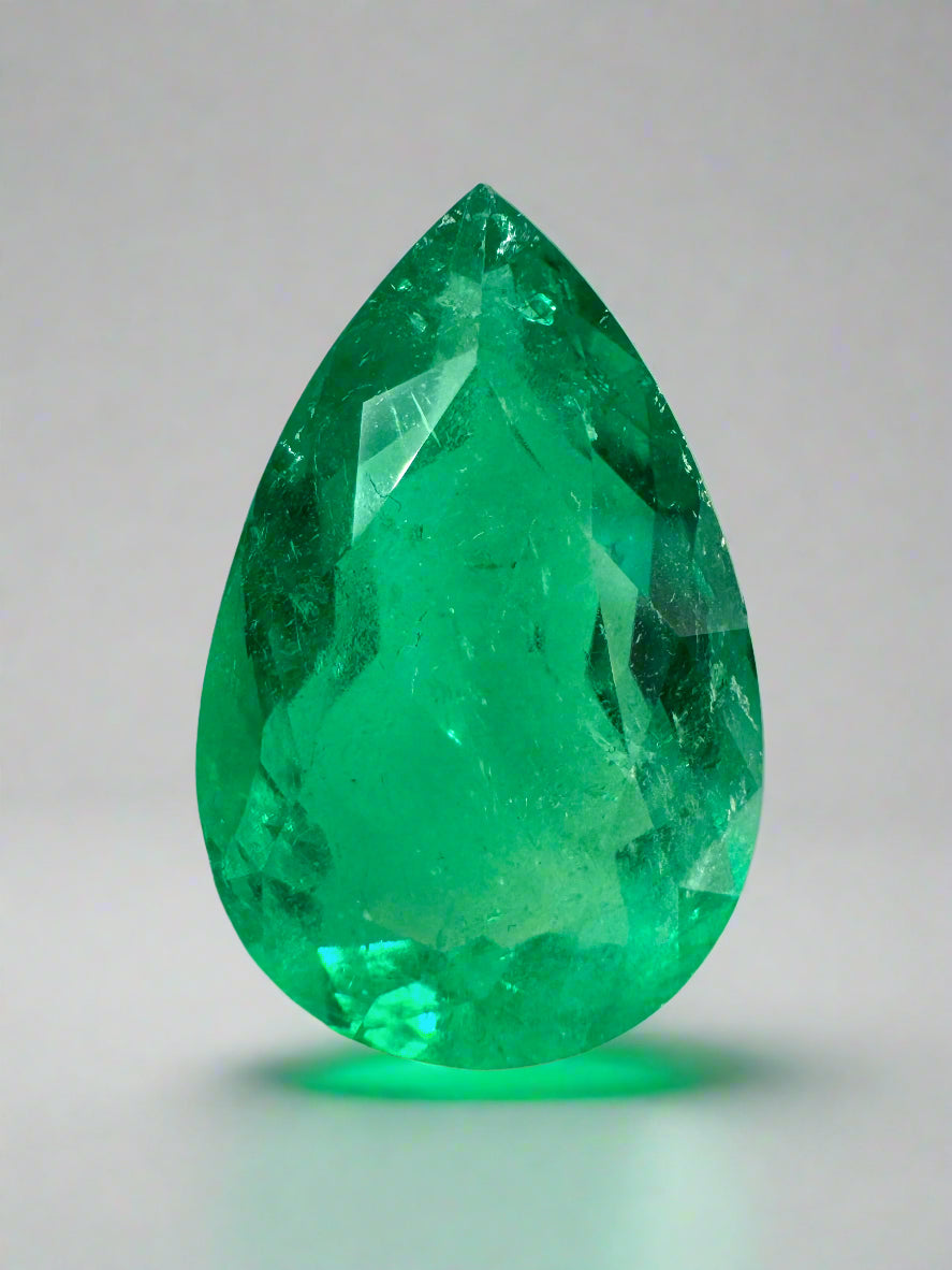 9.10 Carat 18x12 Yellowish Green Loose Teardrop Natural Colombian Emerald