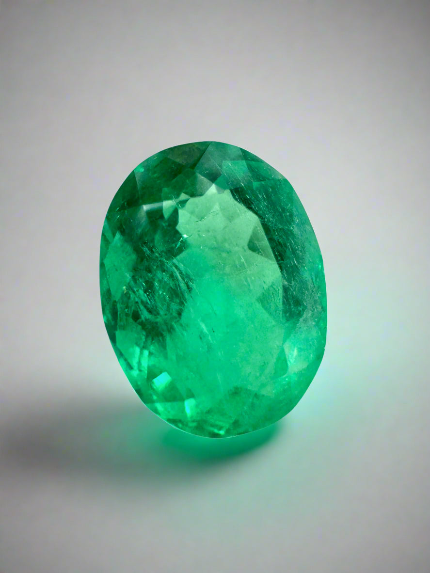 3.16 Carat 11x8 Apple Yellowish Green Loose Oval Colombian Emerald
