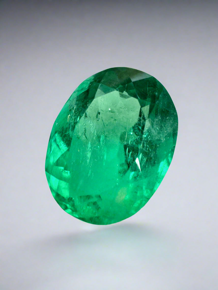 3.16 Carat 11x8 Apple Yellowish Green Loose Oval Colombian Emerald