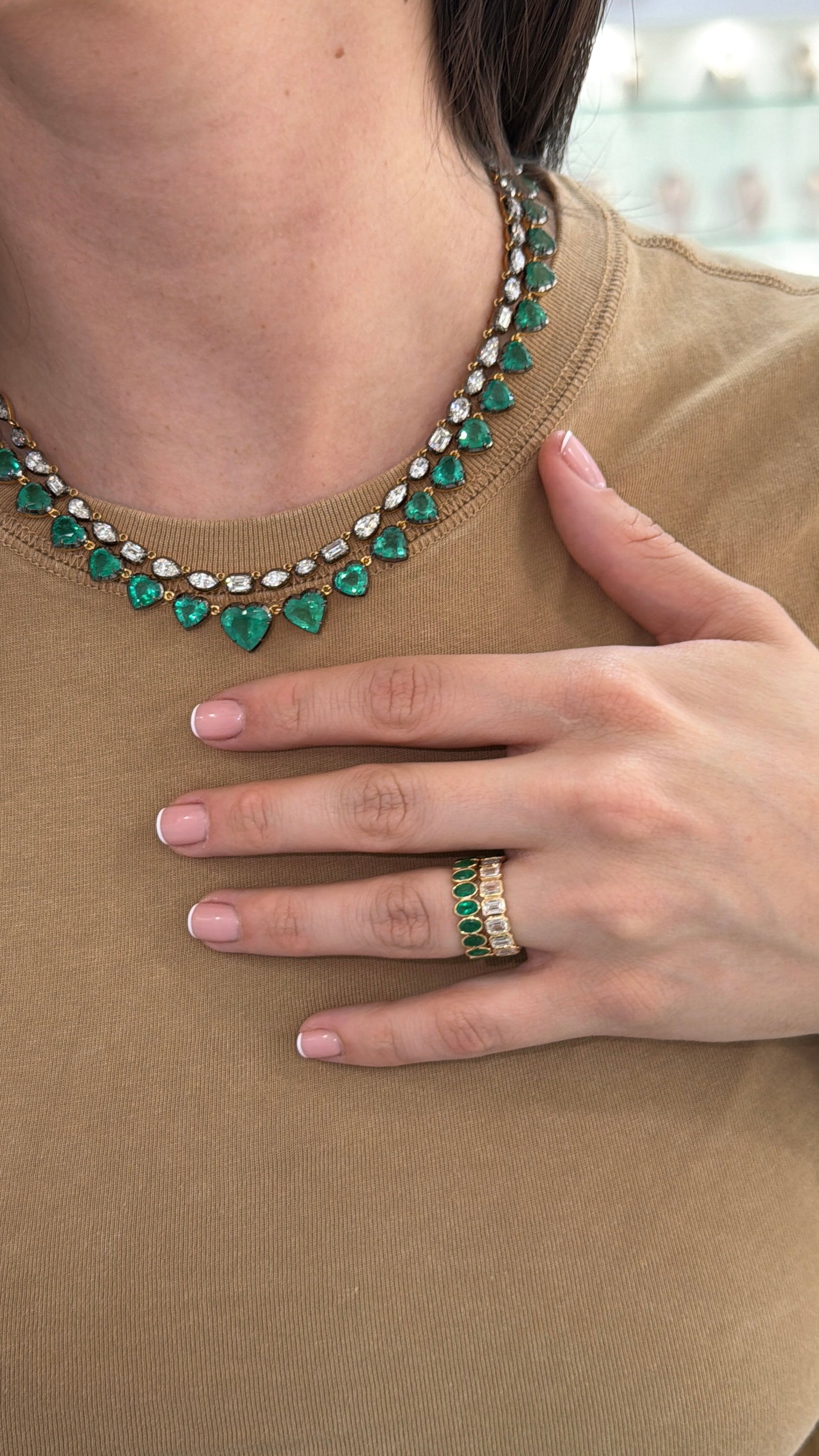 Natural diamond Georgian tennis necklace with mixed shapes, 15.43 carats, set in 18K gold, by JR Colombian Emeralds.