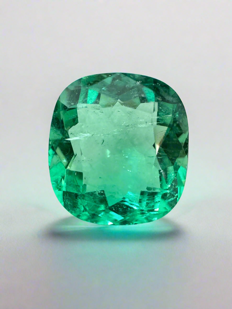 2.38 Carat 9x8 Lustrous Neon Yellowish Green Natural Loose Colombian Emerald-Cushion Cut