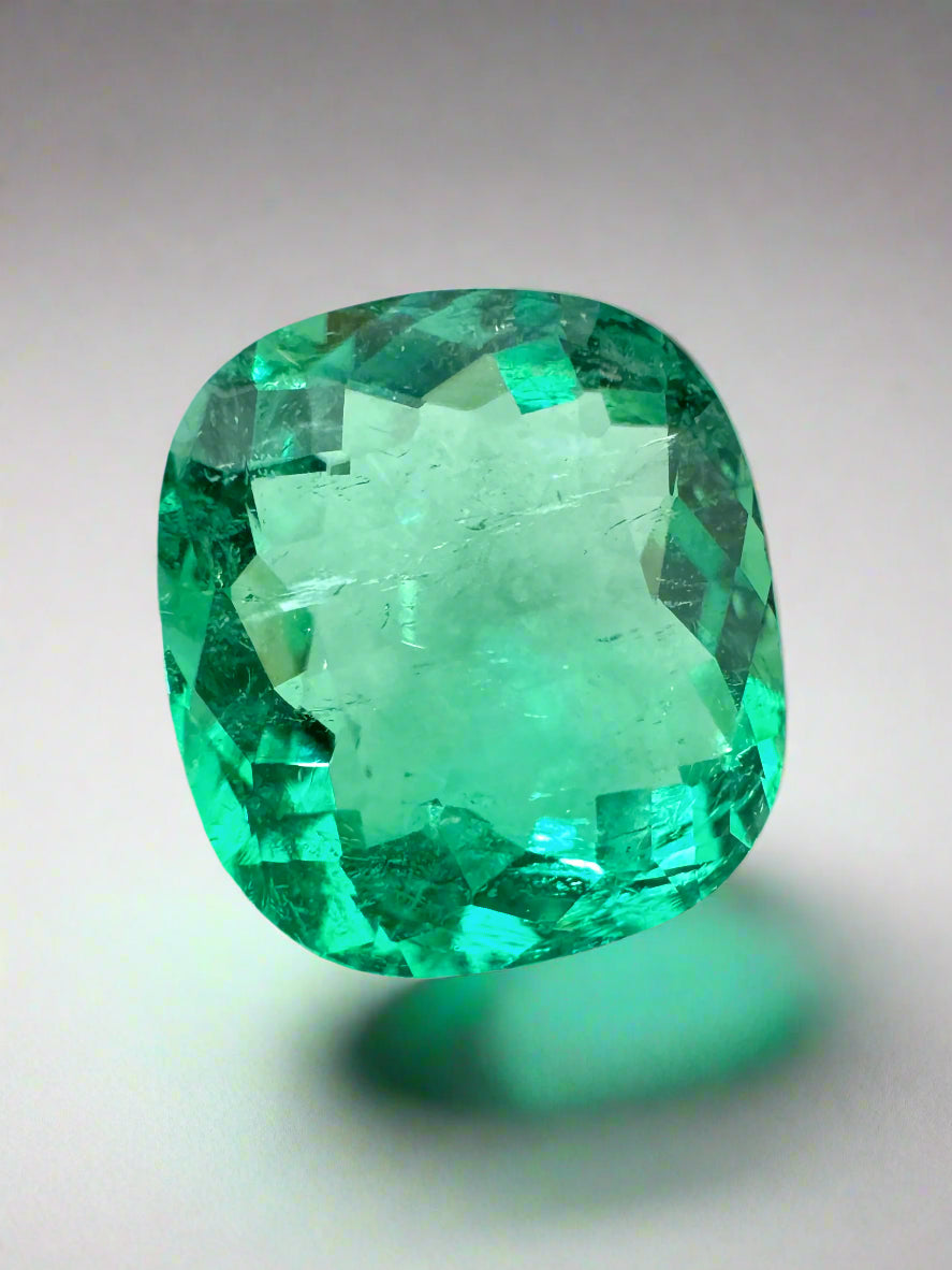 2.38 Carat 9x8 Lustrous Neon Yellowish Green Natural Loose Colombian Emerald-Cushion Cut