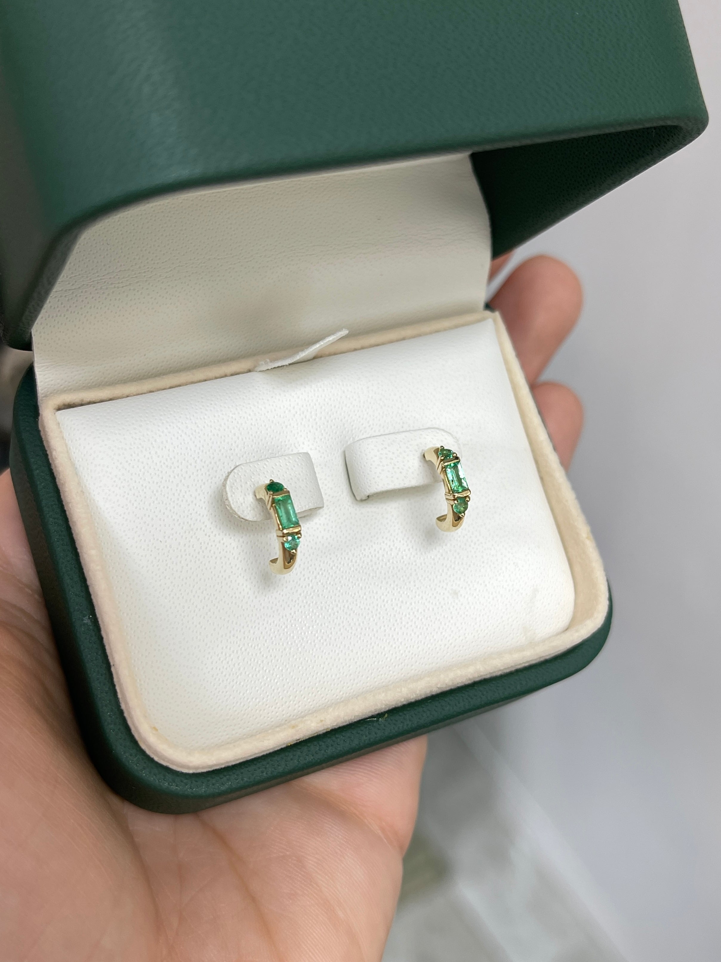 0.50tcw Petite Natural Emerald Half Hoop Earrings 14K