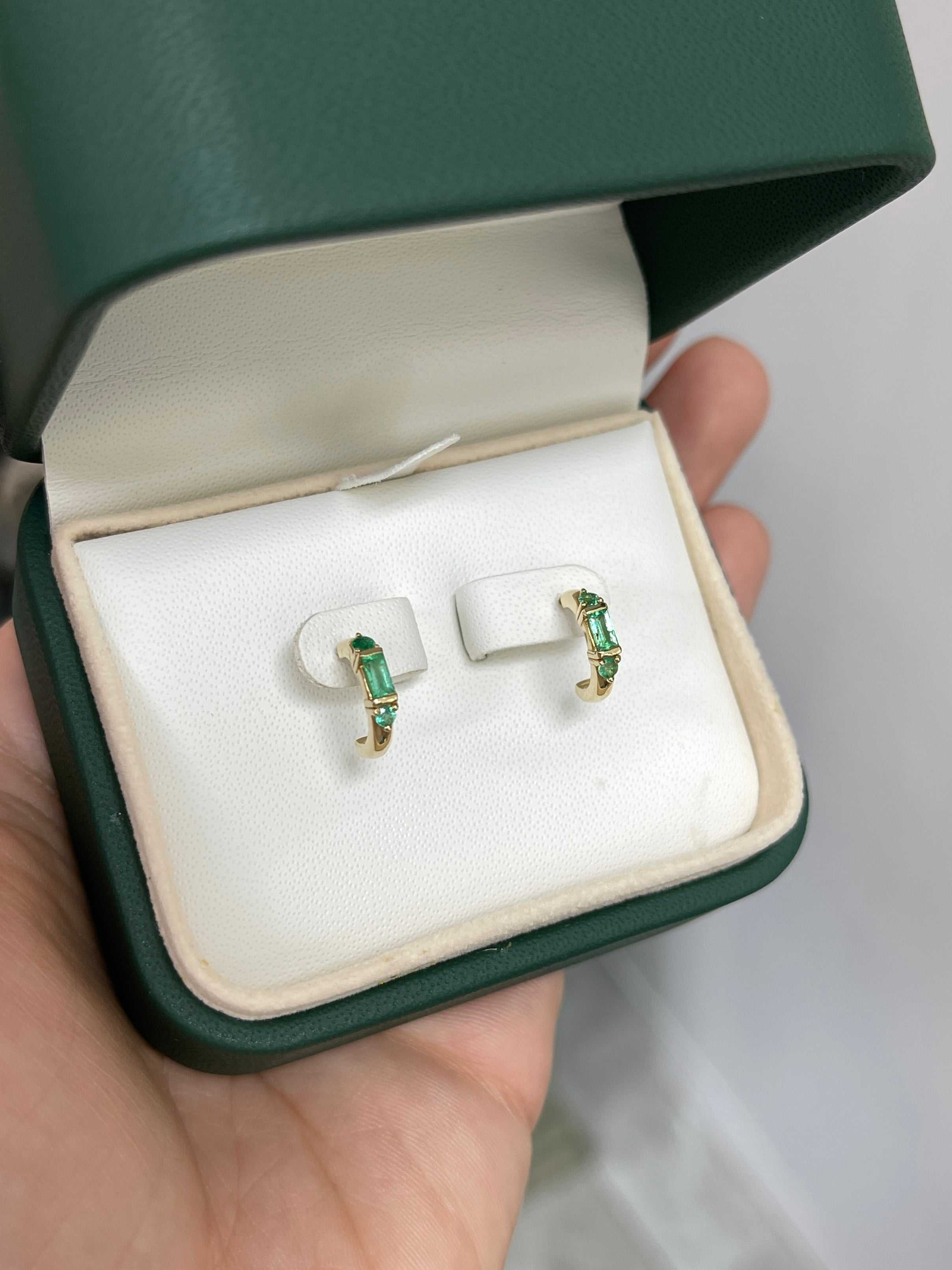 0.50tcw Petite Natural Emerald Half Hoop Earrings 14K - JR Colombian Emeralds