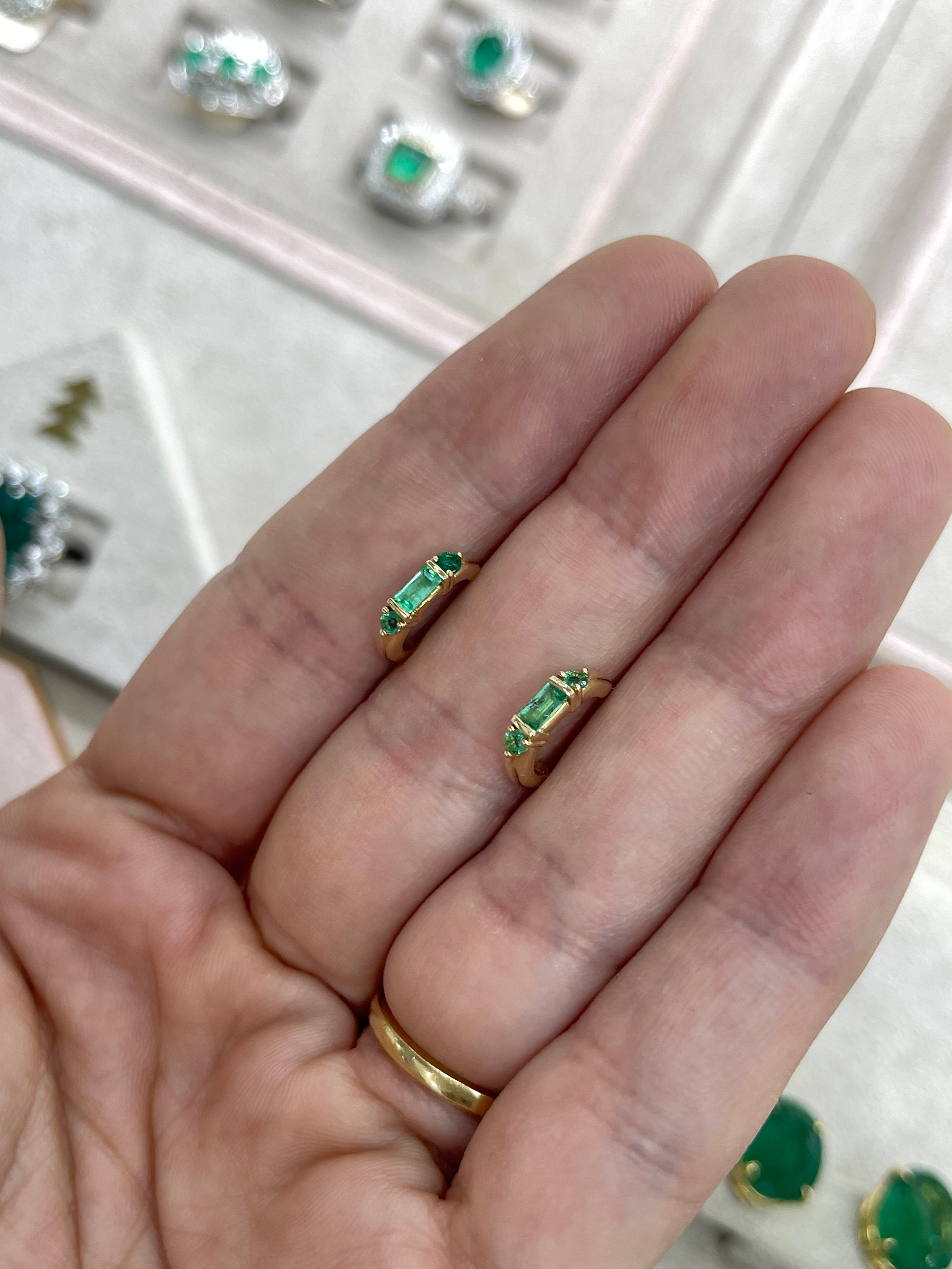0.50tcw Petite Natural Emerald Half Hoop Earrings 14K