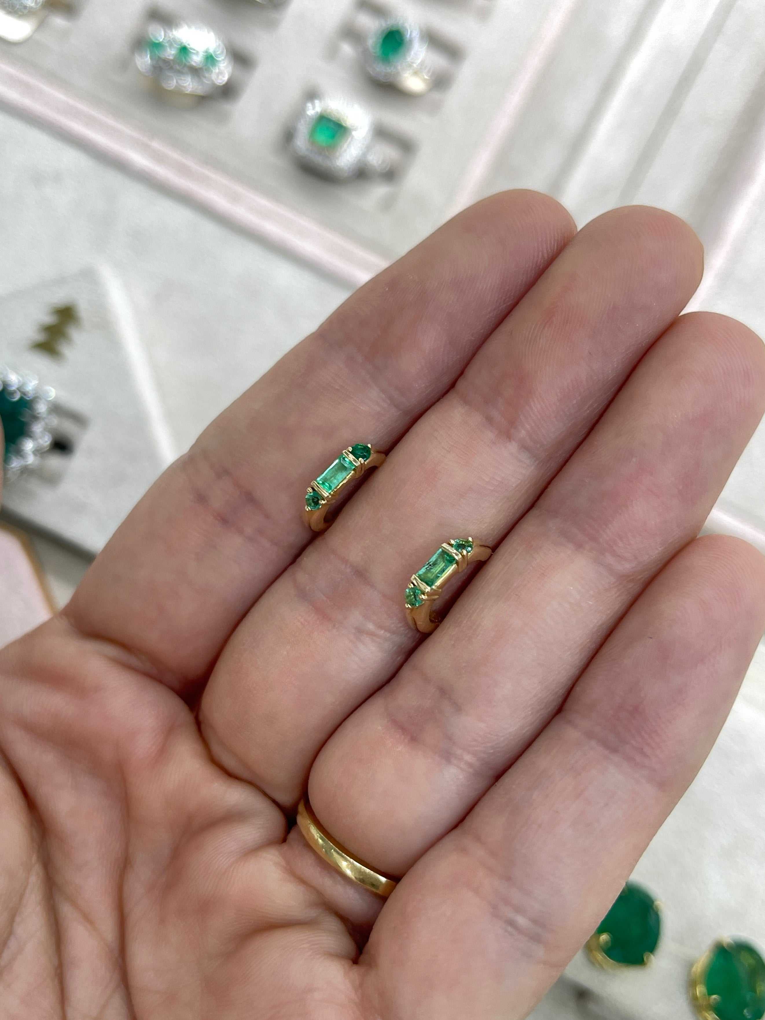 0.50tcw Petite Natural Emerald Half Hoop Earrings 14K - JR Colombian Emeralds