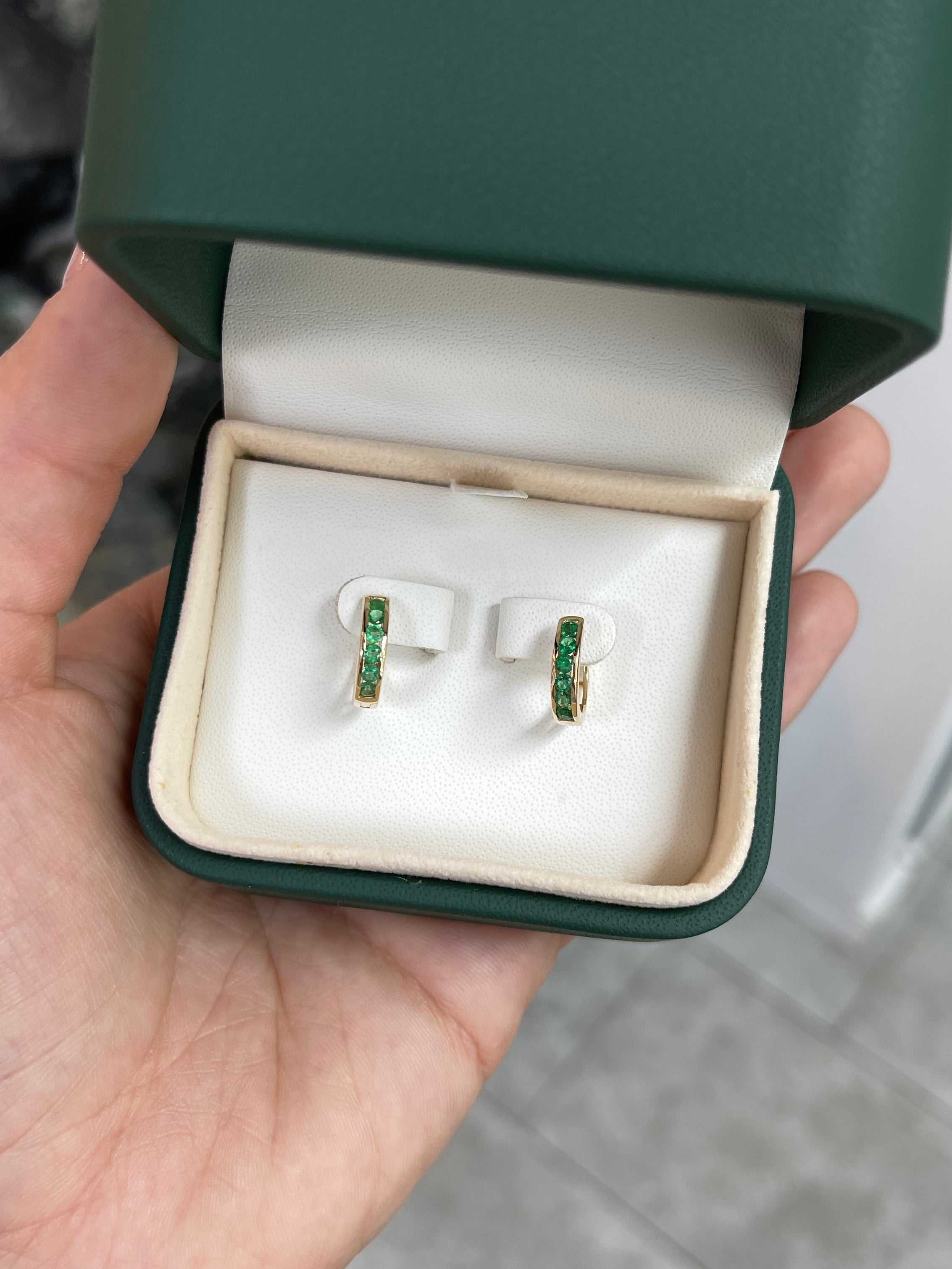0.47tcw Emerald Huggie Earrings 14K - JR Colombian Emeralds