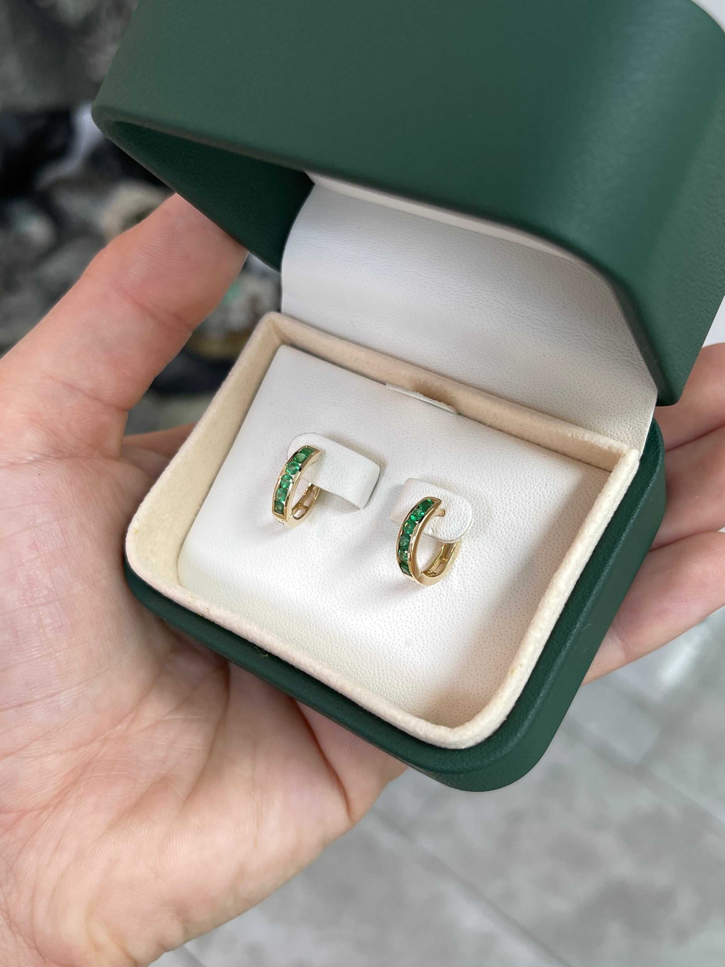 0.47tcw Emerald Huggie Earrings 14K - JR Colombian Emeralds