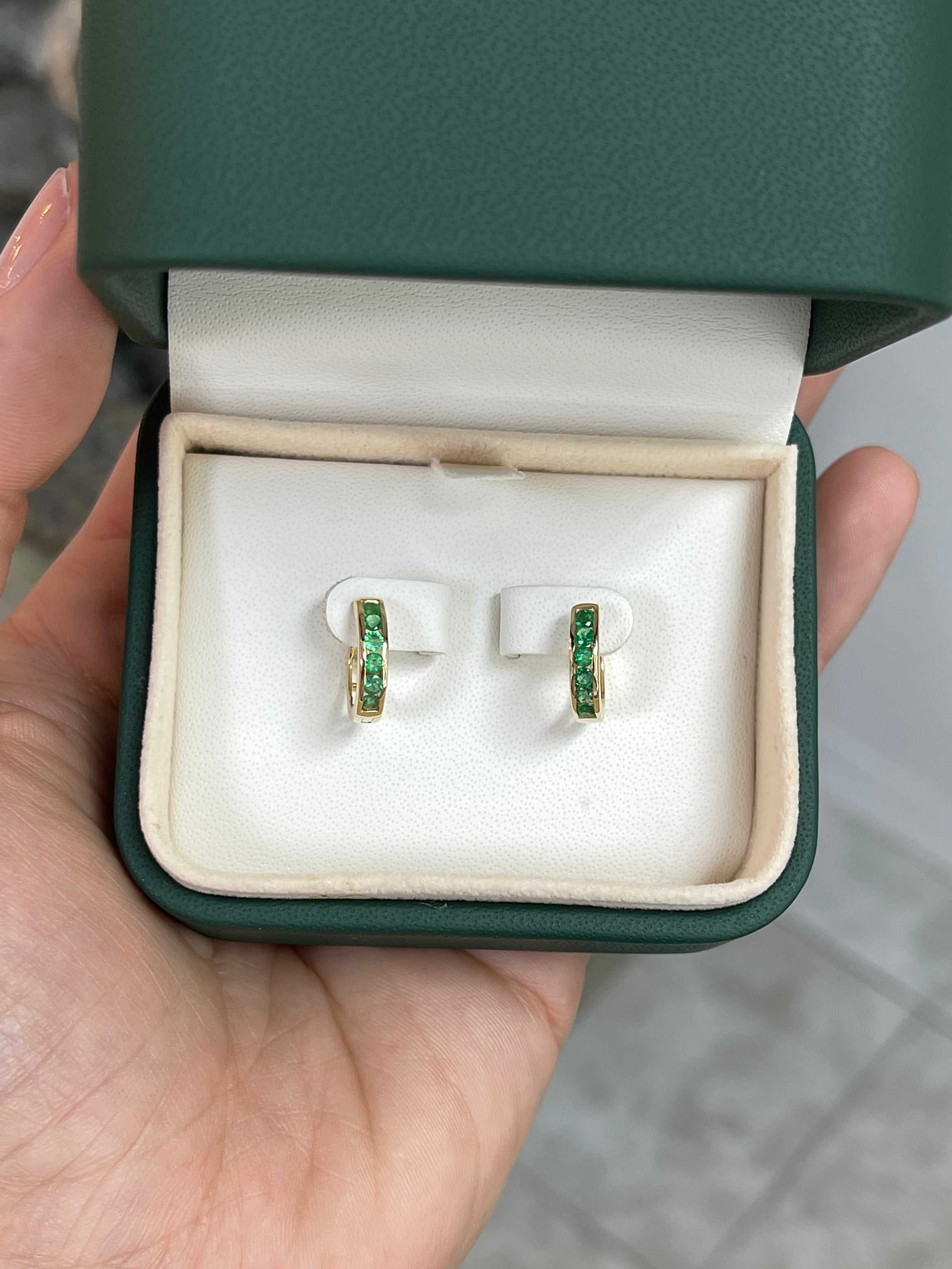 0.47tcw Emerald Huggie Earrings 14K - JR Colombian Emeralds
