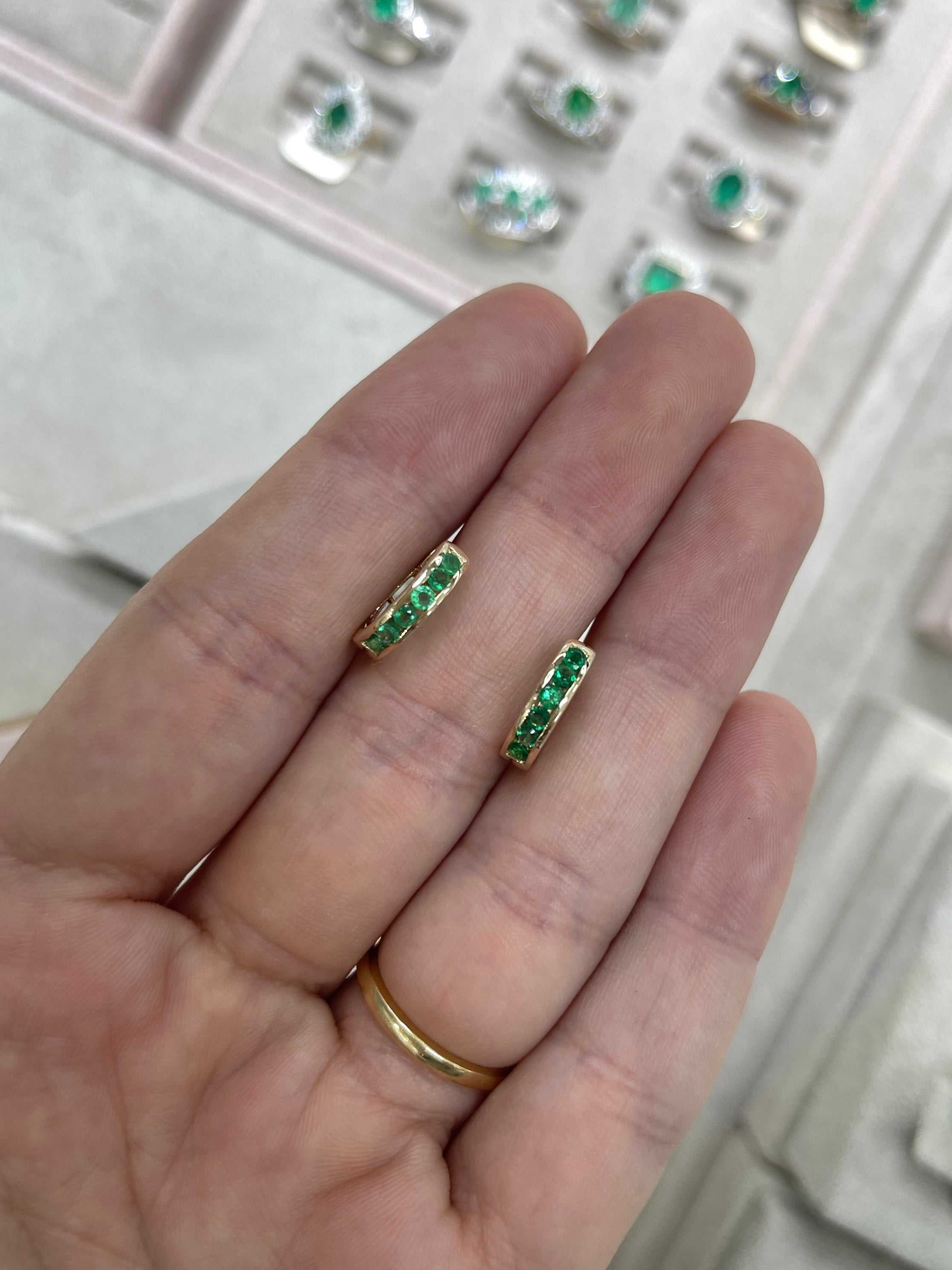 0.47tcw Emerald Huggie Earrings 14K - JR Colombian Emeralds