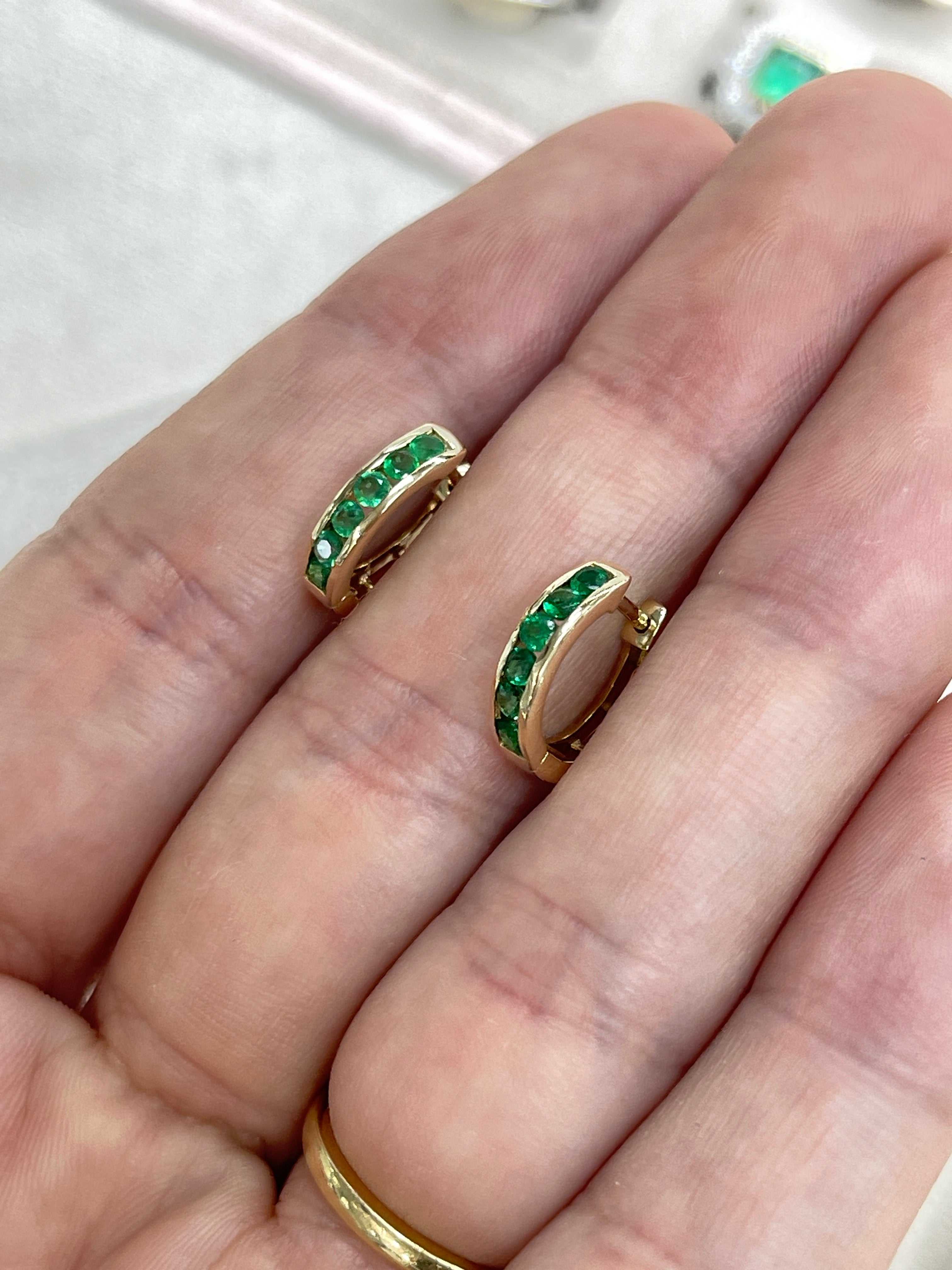 0.47tcw Emerald Huggie Earrings 14K - JR Colombian Emeralds
