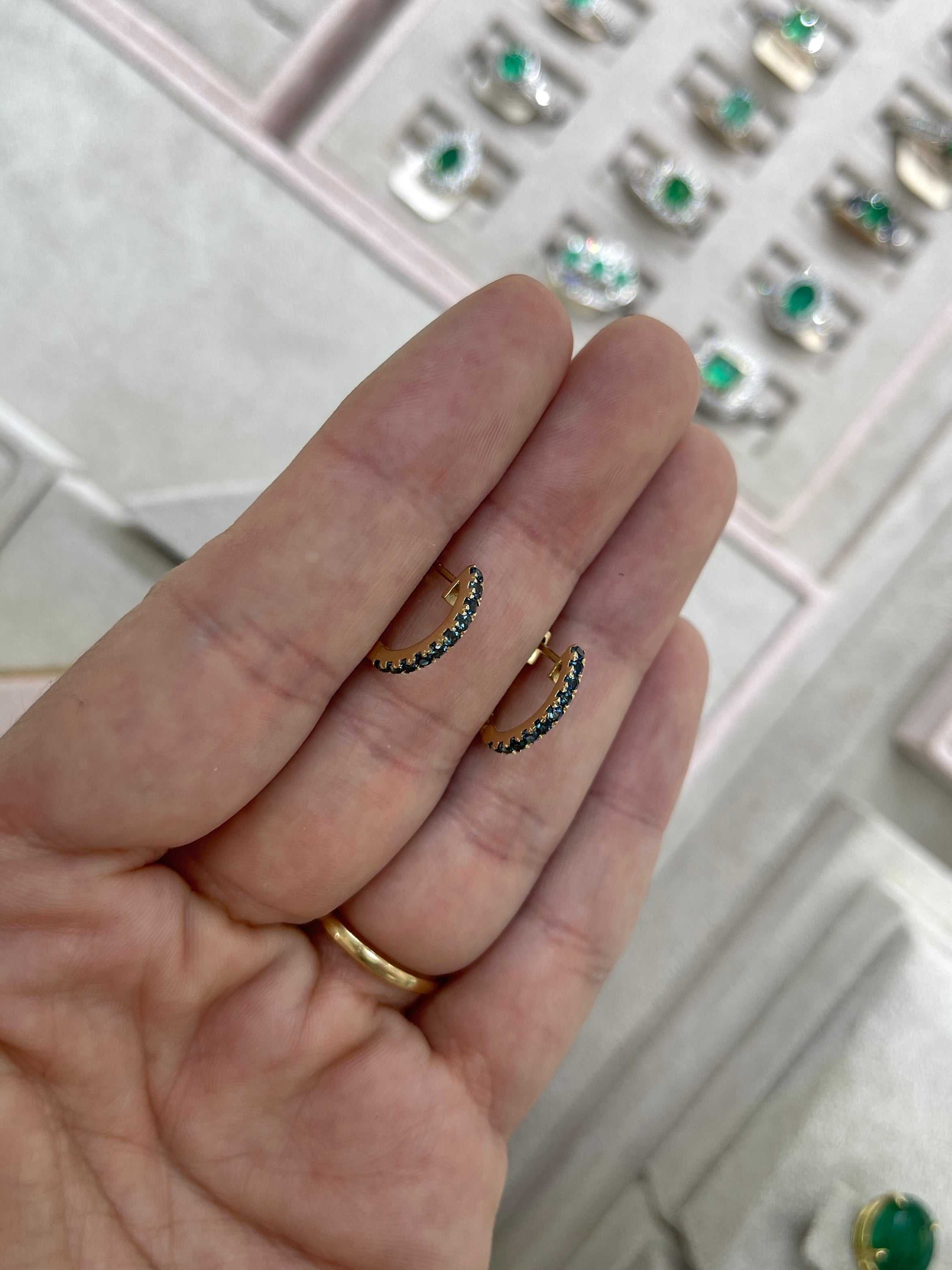 Sapphire Huggie Earrings 14K Yellow Gold - JR Colombian Emeralds