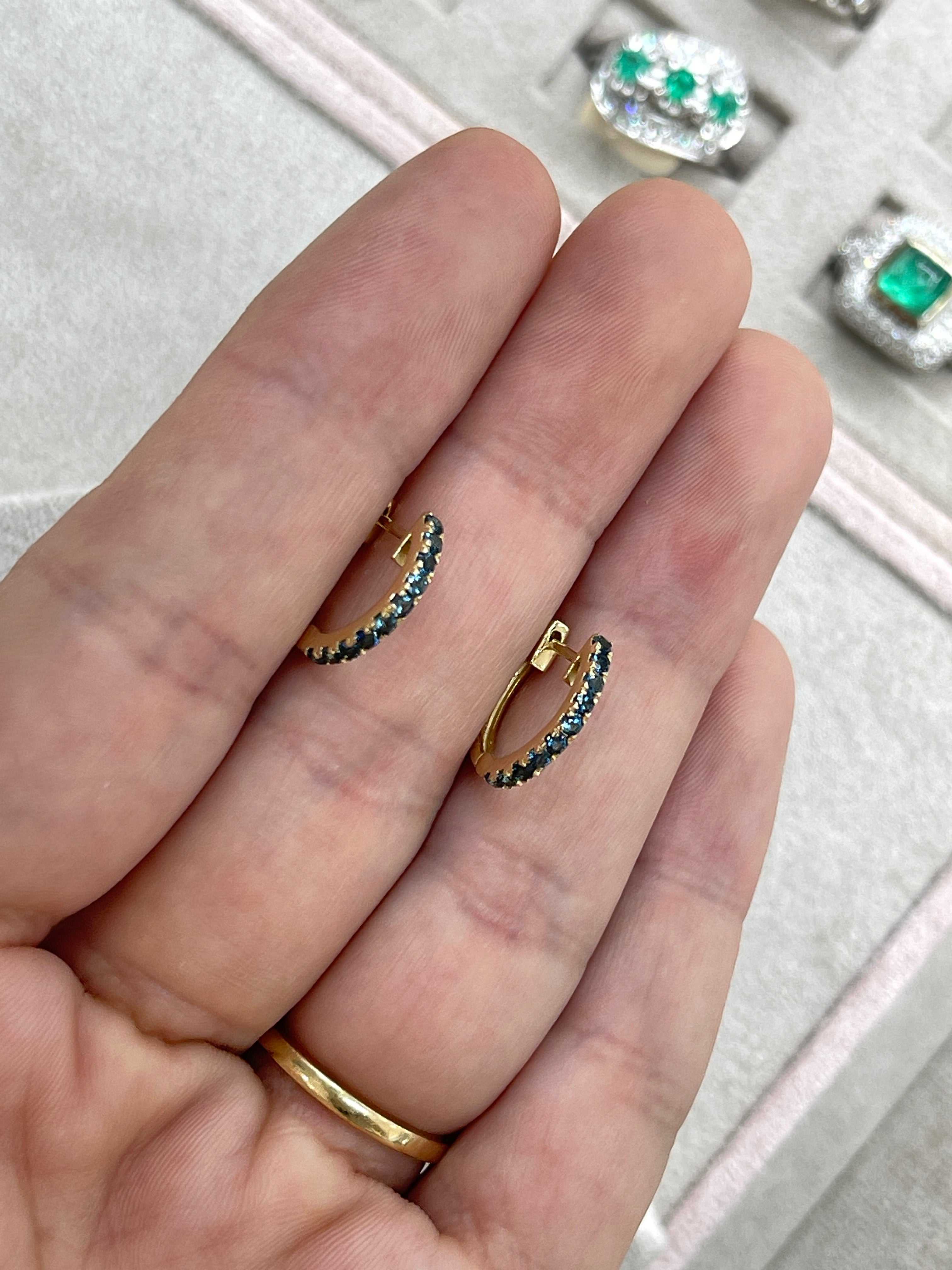 Sapphire Huggie Earrings 14K Yellow Gold - JR Colombian Emeralds