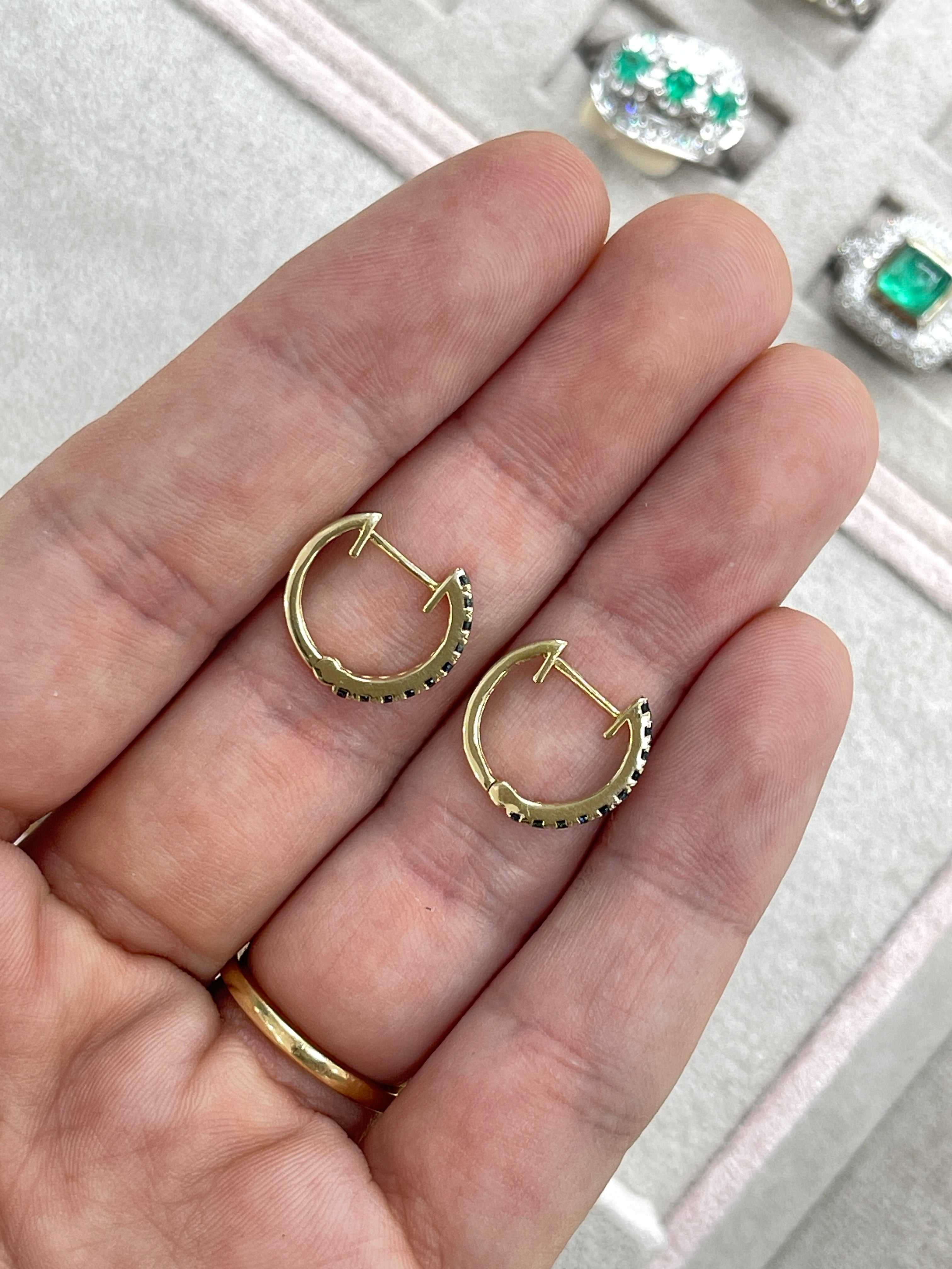 Sapphire Huggie Earrings 14K Yellow Gold - JR Colombian Emeralds