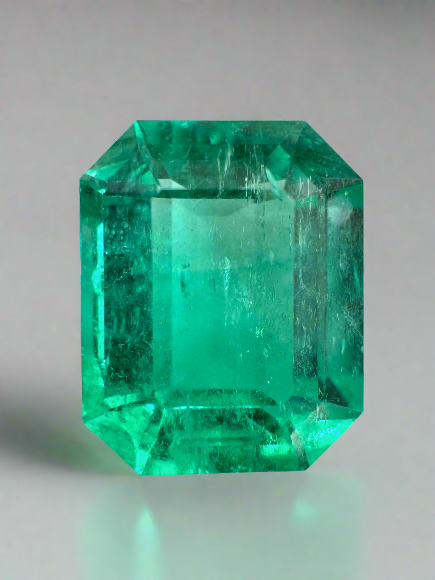 4.59 Carat 11x9 Crystalline Bluish Green Natural Loose Colombian Emerald-Emerald Cut