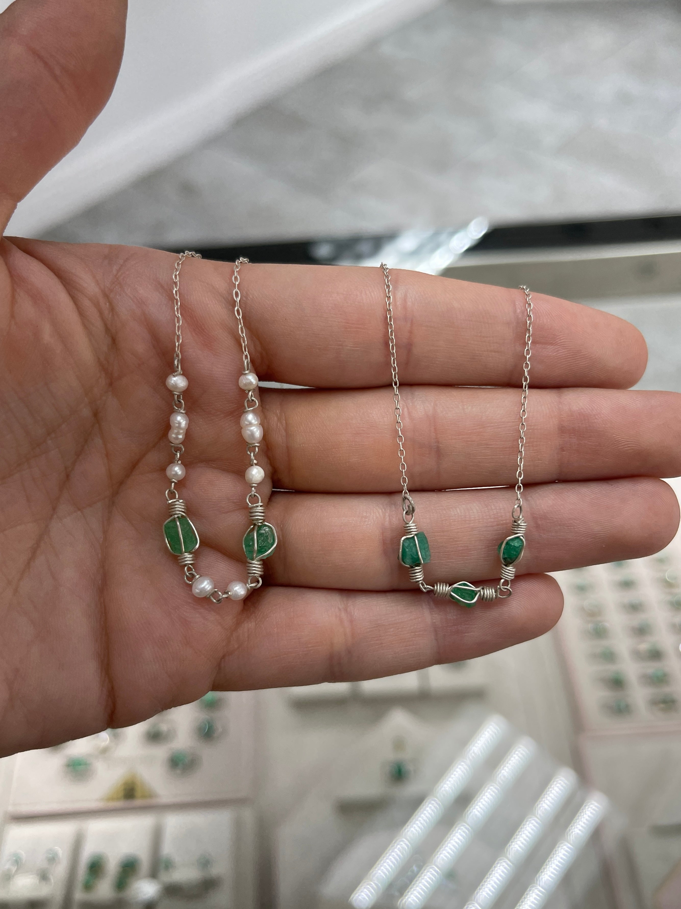 Rough Colombian Emerald Necklace in Sterling Silver - JR Colombian Emeralds
