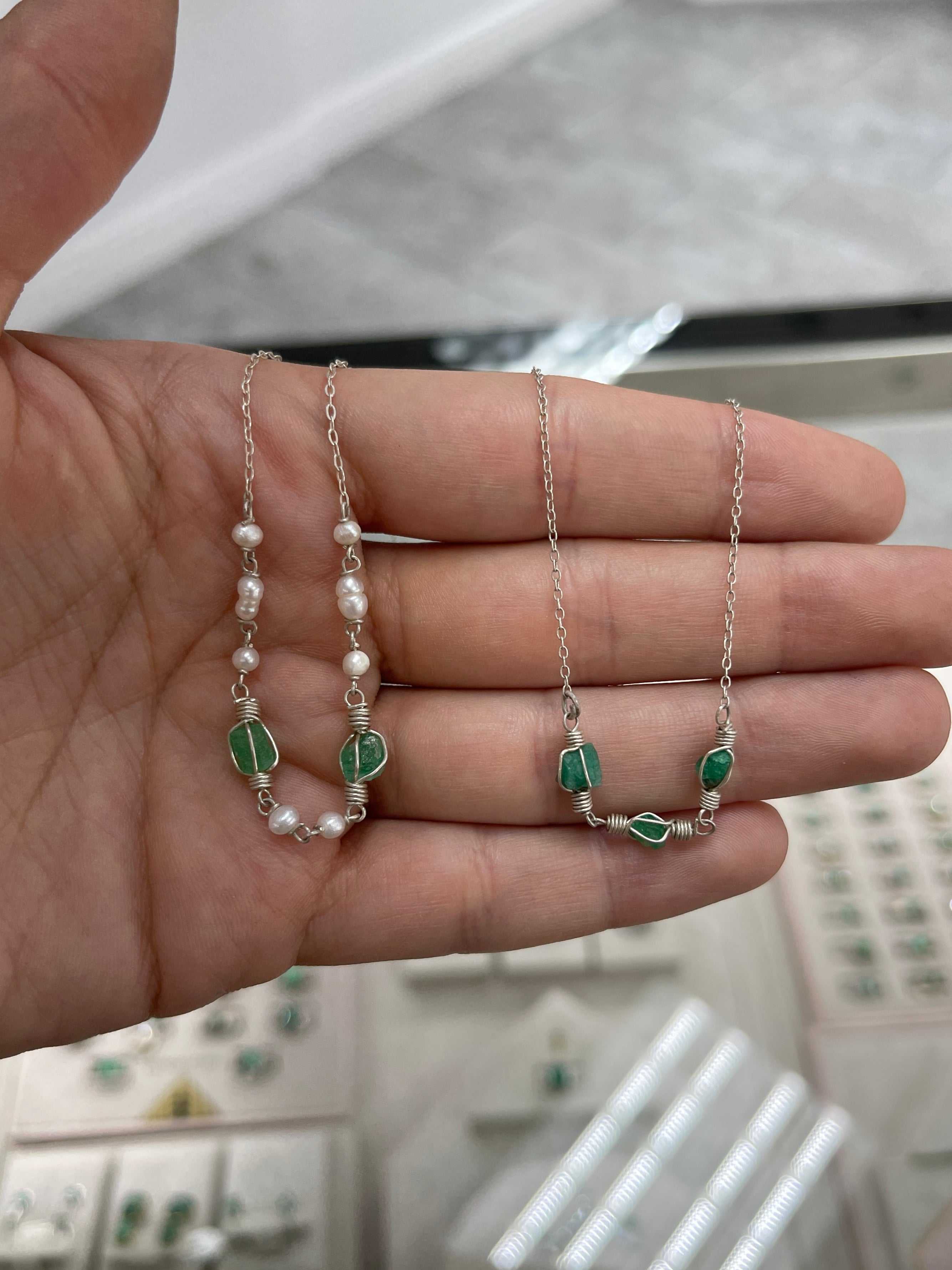 Rough Colombian Emerald Necklace in Sterling Silver - JR Colombian Emeralds