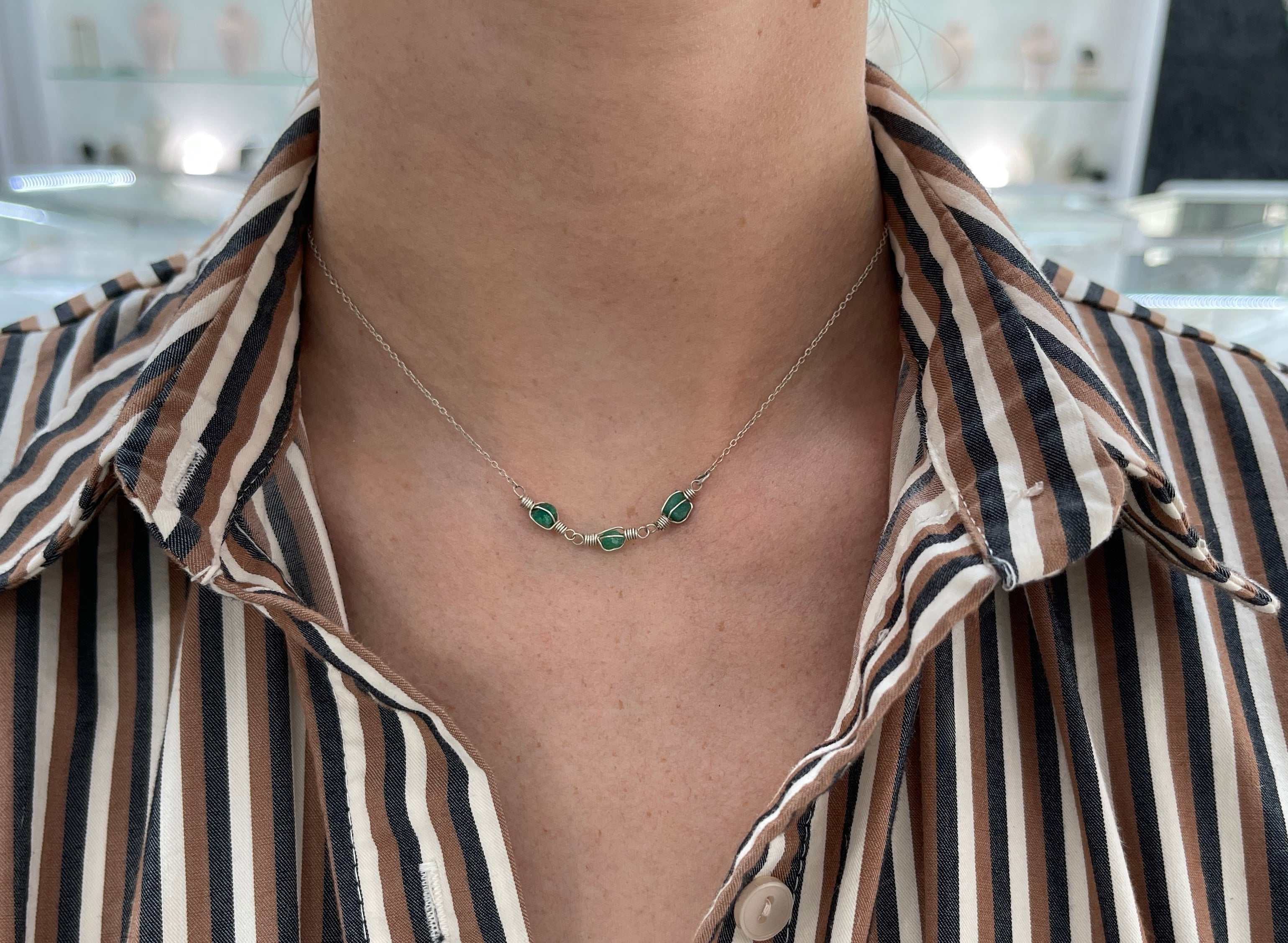 Rough Colombian Emerald Necklace in Sterling Silver - JR Colombian Emeralds