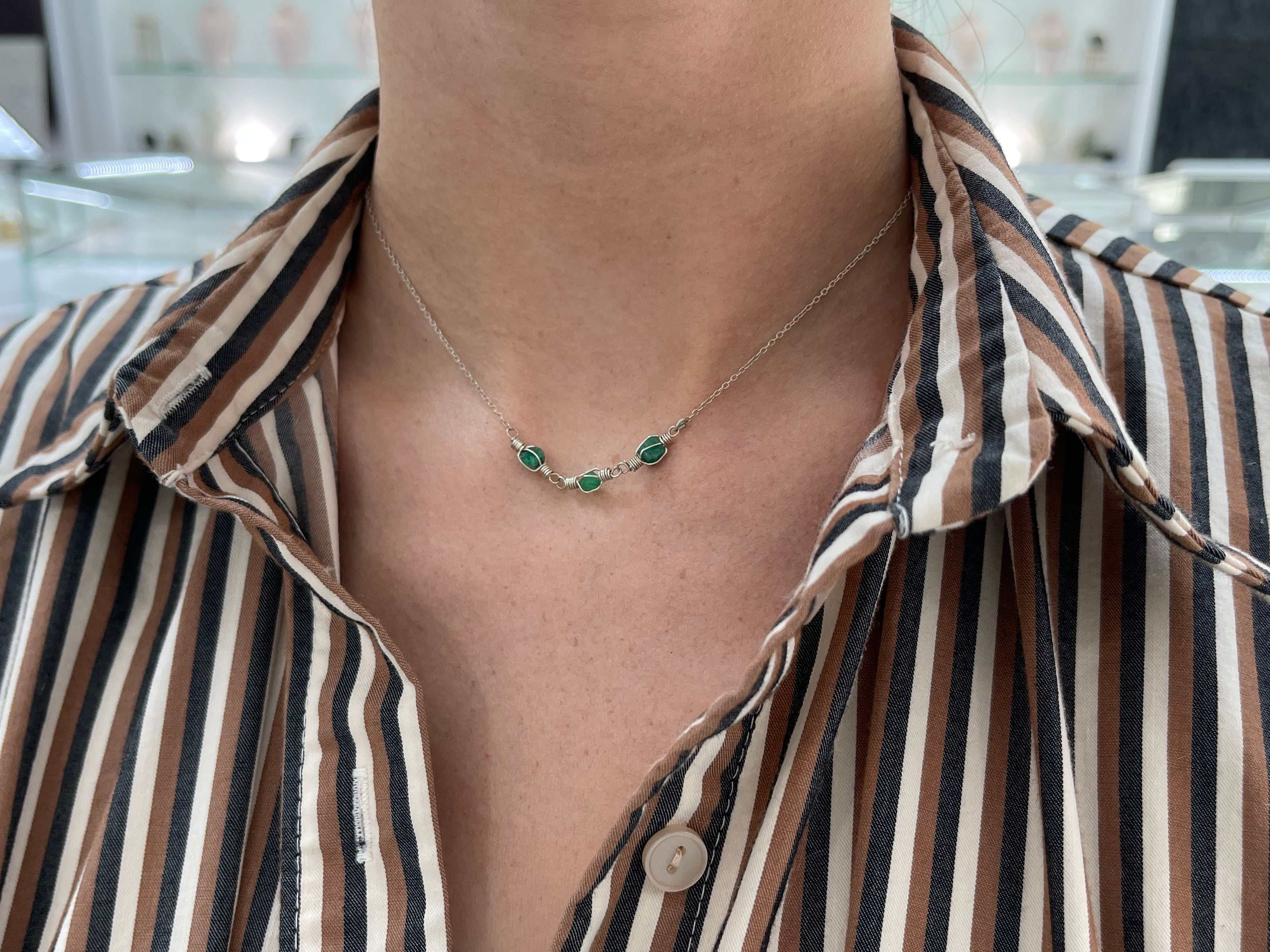 Rough Colombian Emerald Necklace in Sterling Silver - JR Colombian Emeralds