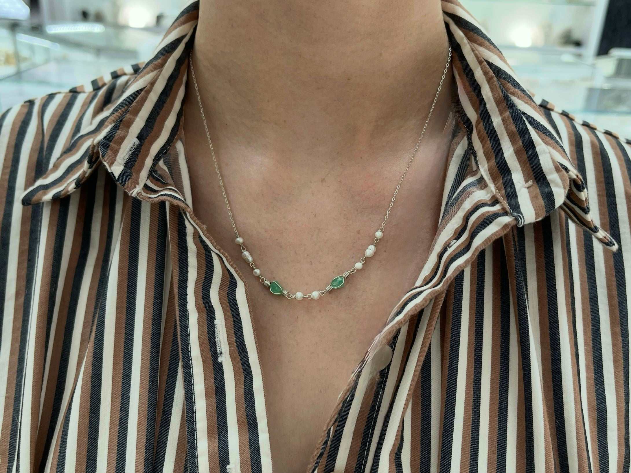 Rough Colombian Emerald Necklace in Sterling Silver - JR Colombian Emeralds