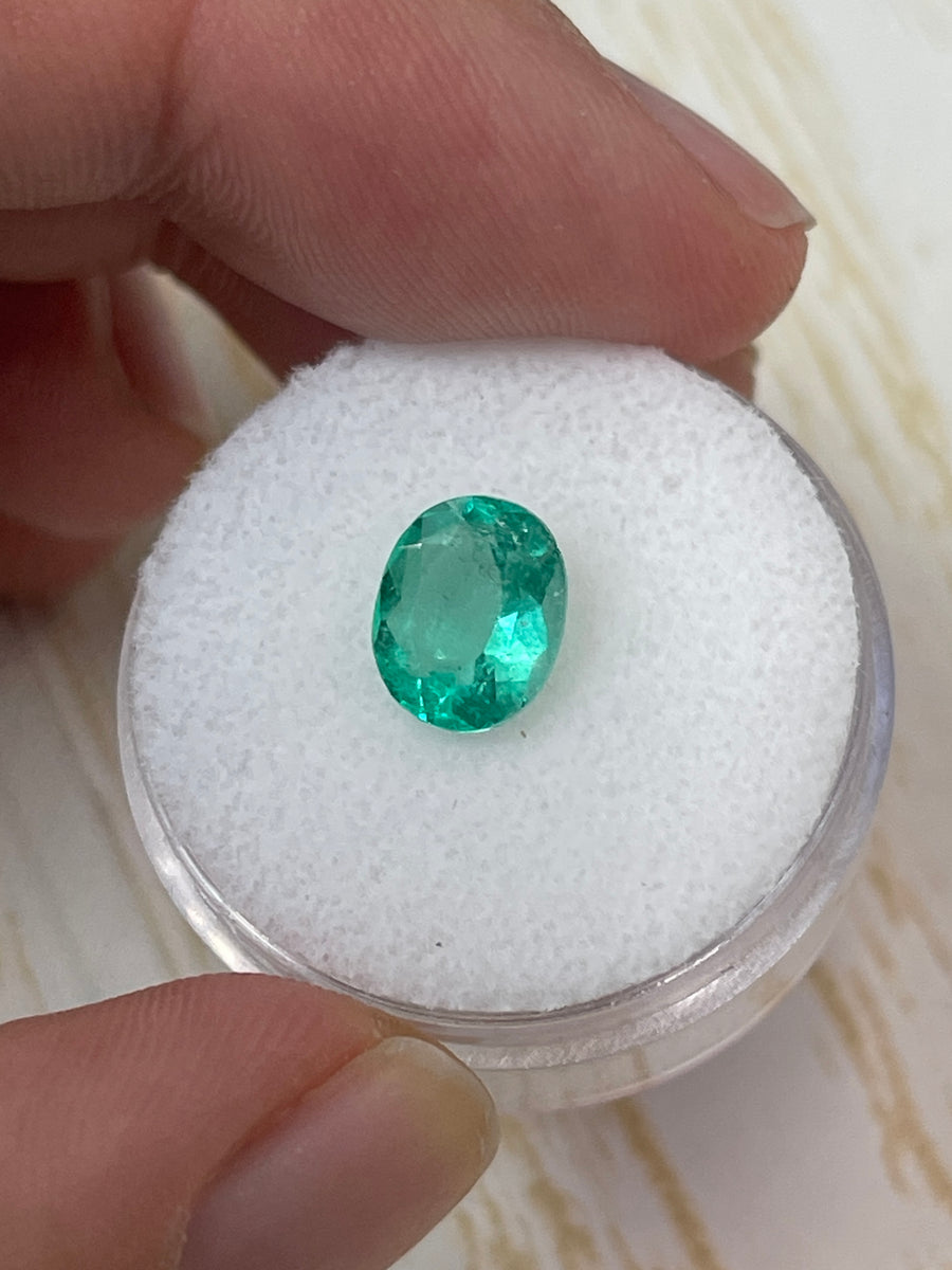 Genuine Loose Colombian Emerald - 1.81 Carats, Oval Shape, Clean and Bluish Green
