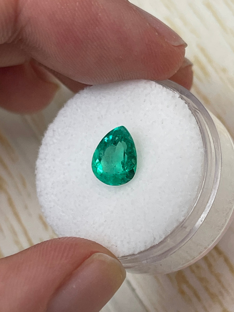 Vivid Bluish Green Colombian Emerald - 1.30 Carat Pear-Shaped Gem
