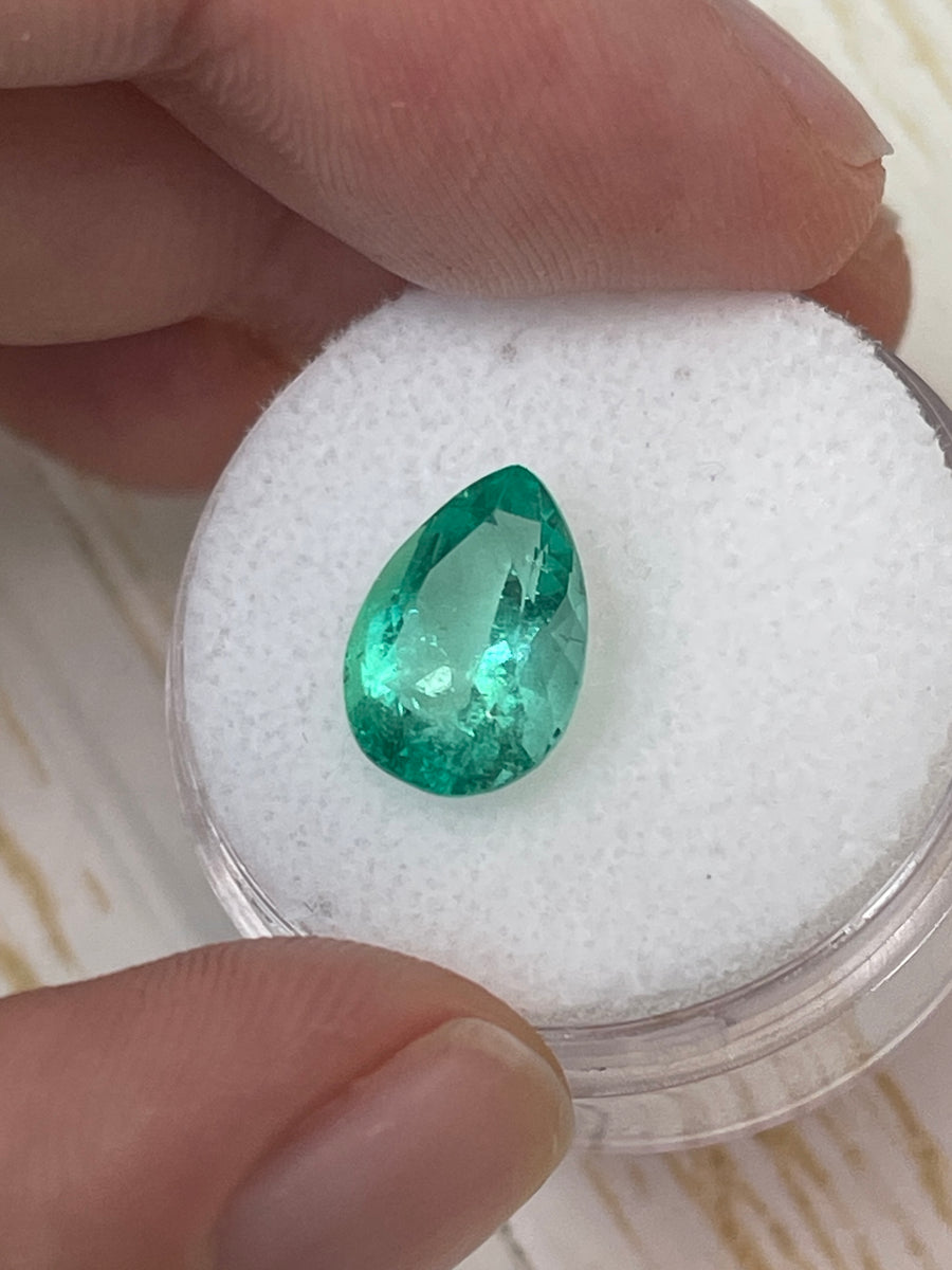 Bubbly Green Gemstone: 2.77 Carat Colombian Emerald in Pear Cut (11x8)
