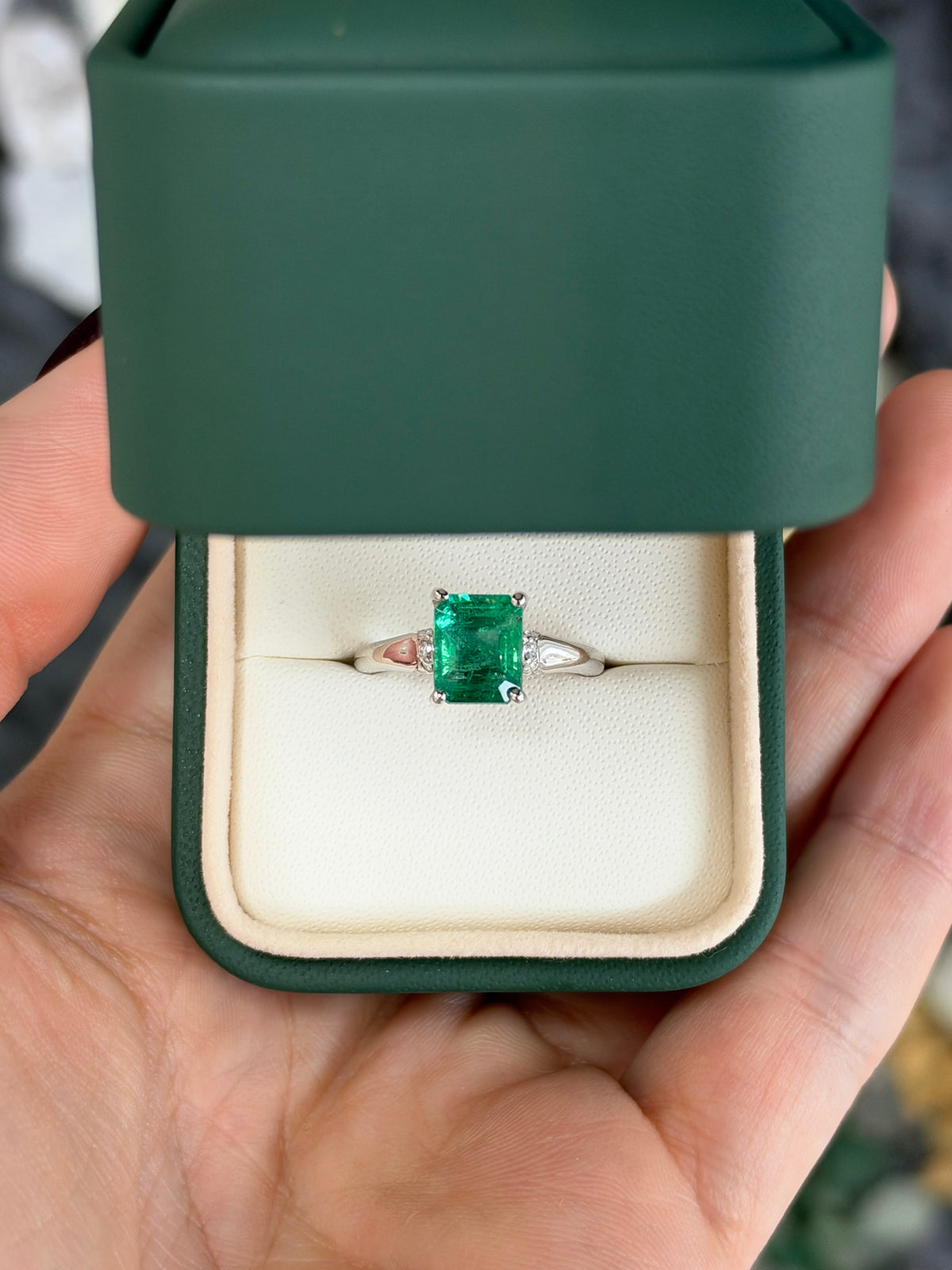 2.39tcw 18K Solitaire Emerald Cut Emerald with Diamond Accents White Gold