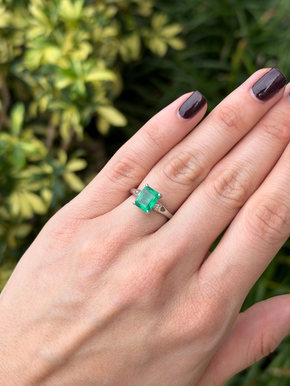 2.39tcw 18K Solitaire Emerald Cut Emerald with Diamond Accents White Gold