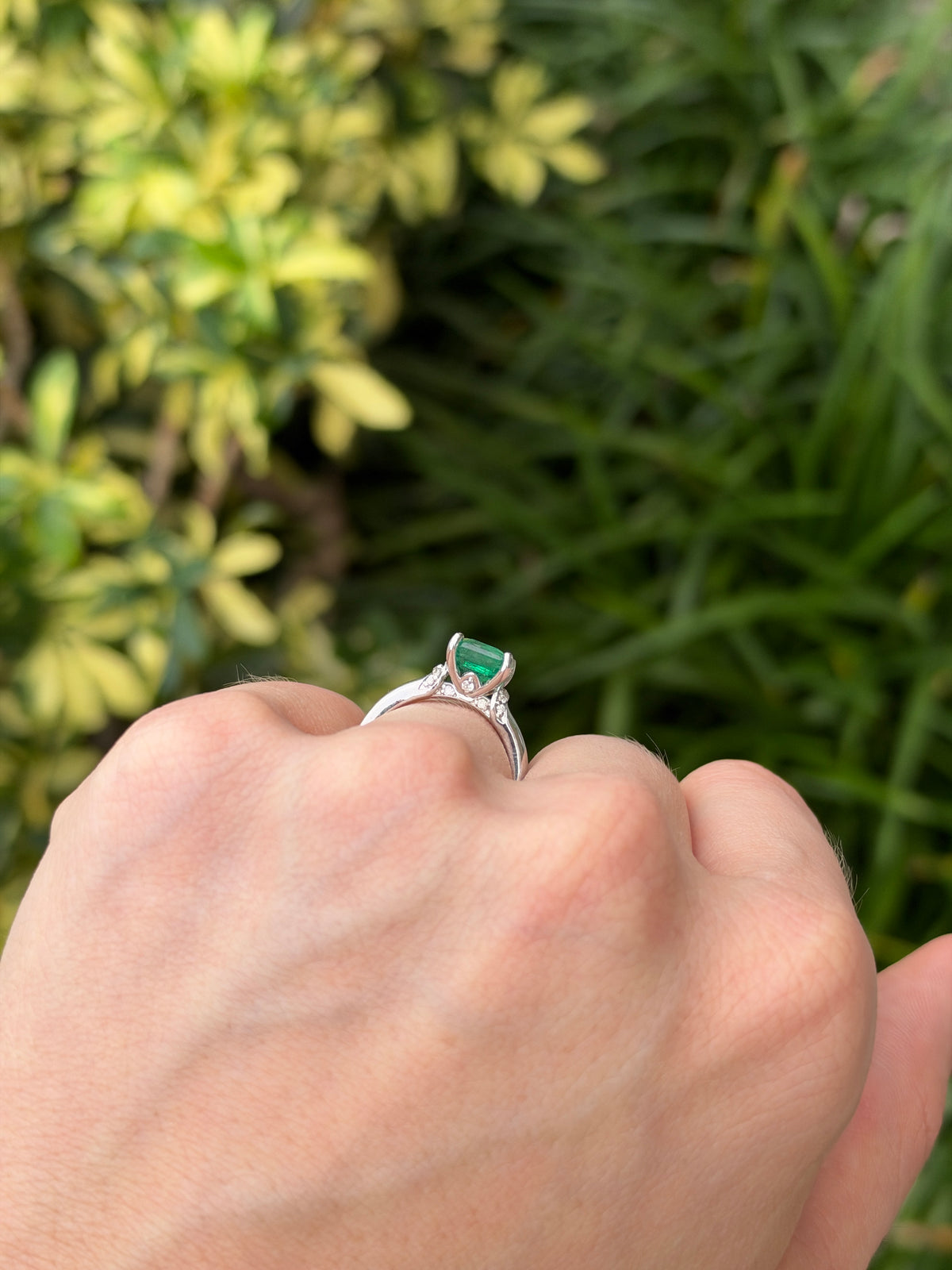 2.39tcw 18K Solitaire Emerald Cut Emerald with Diamond Accents White Gold
