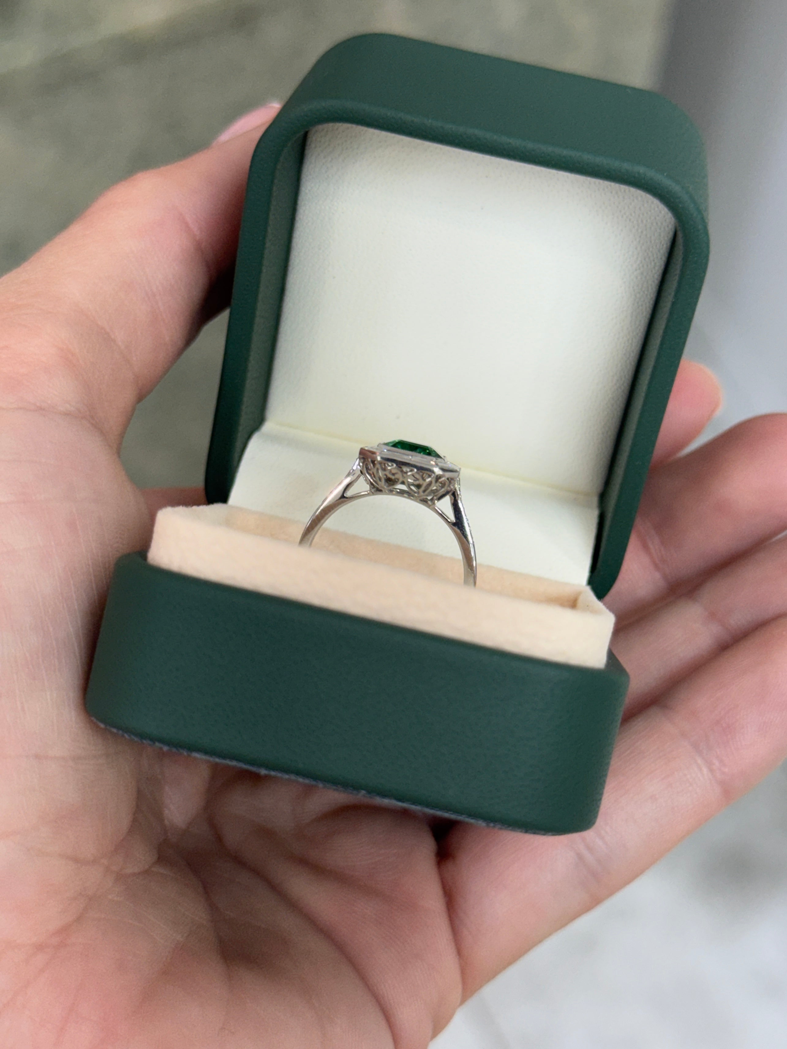 2.22tcw AAA+ Platinum Asscher Cut Emerald & Baguette Diamond Halo Art Deco Ring