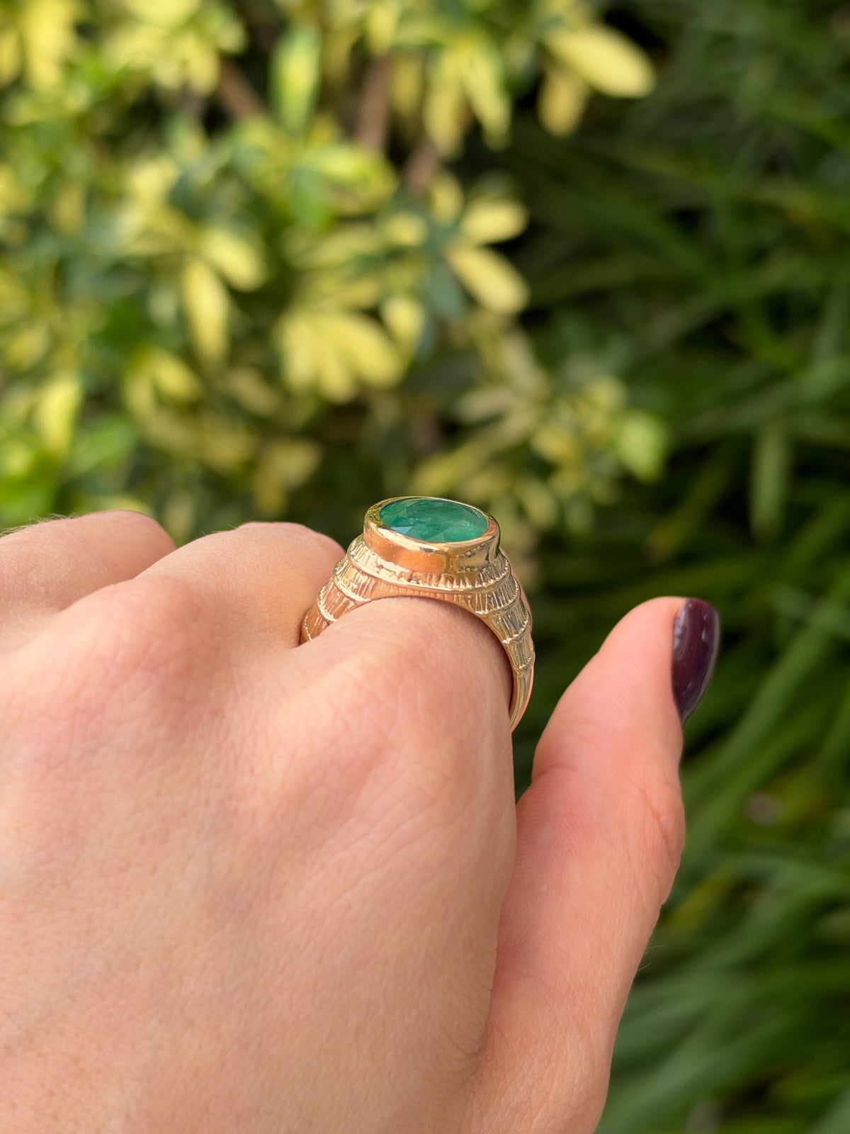 7.25ct 14K Natural Large Oval Cut Emerald Solitaire Bezel Set Gold Ring