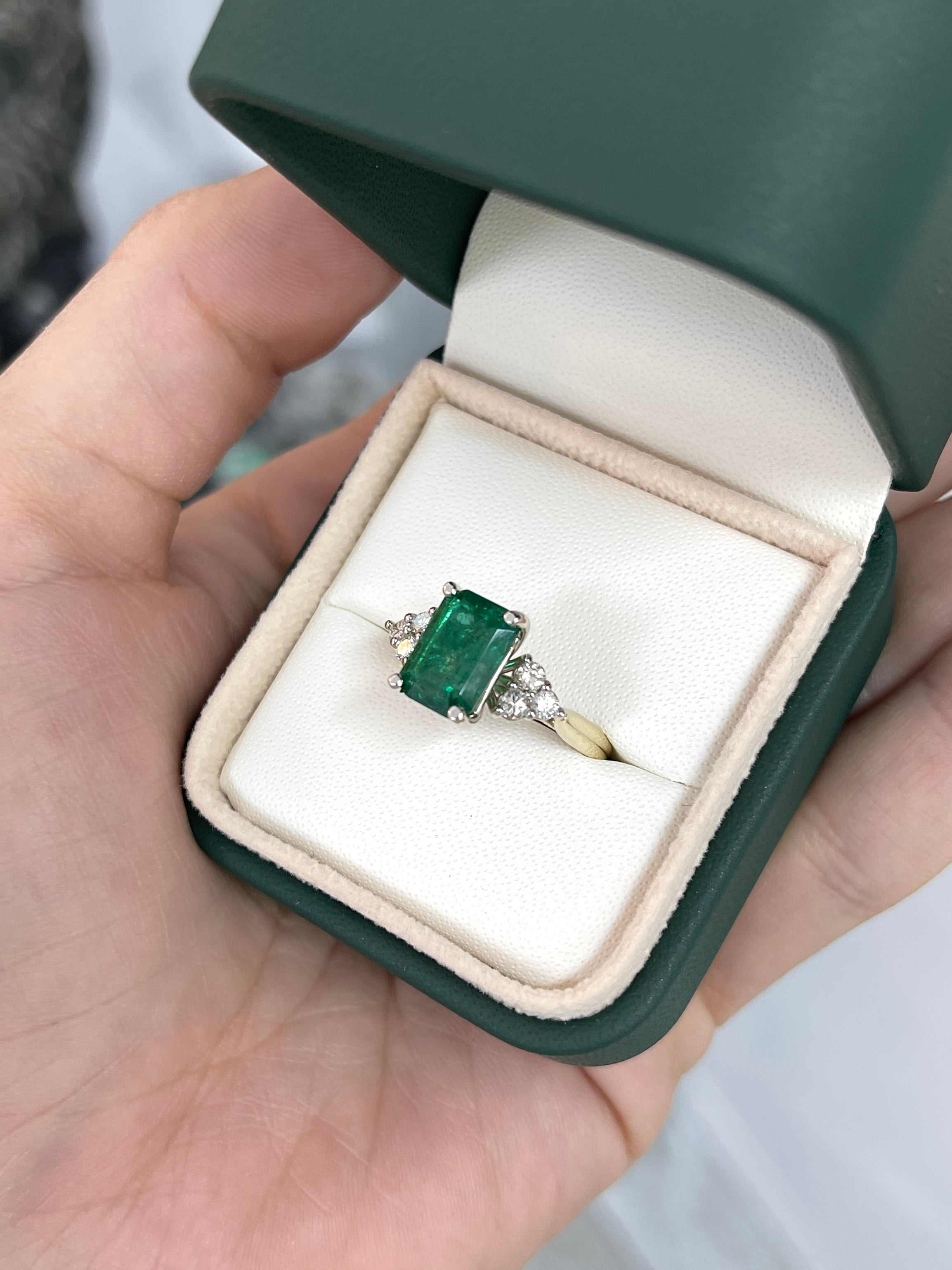 3.64tcw Emerald & Diamond Cluster 7 Stone Engagement Ring 14K Two Toned - JR Colombian Emeralds